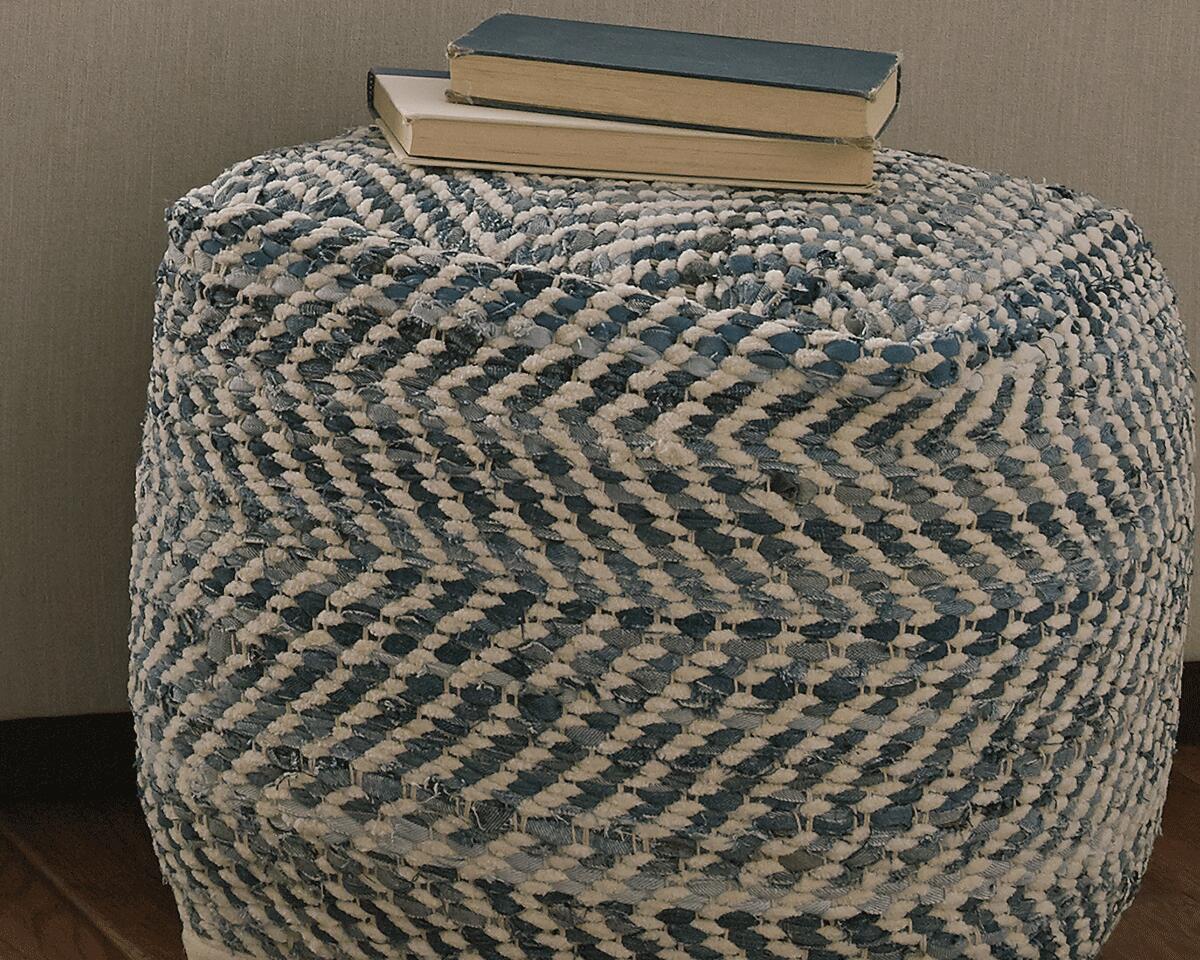 Dar Furniture - Ashley Furniture - Chevron Pouf - Pouf / Blue - A1000445