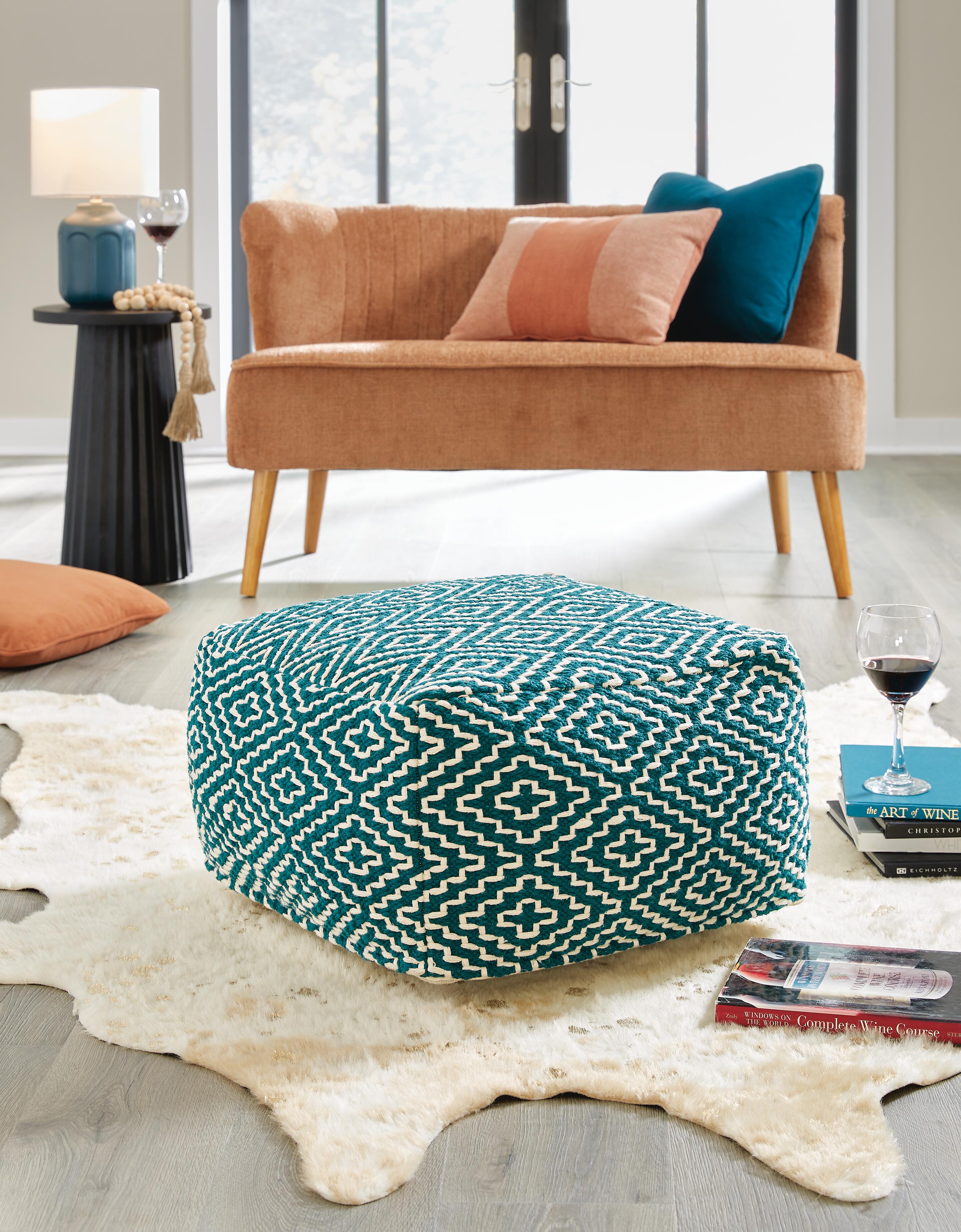 Dar Furniture - Ashley Furniture - Brynnsen Pouf - Pouf / Teal/Ivory - A1001055