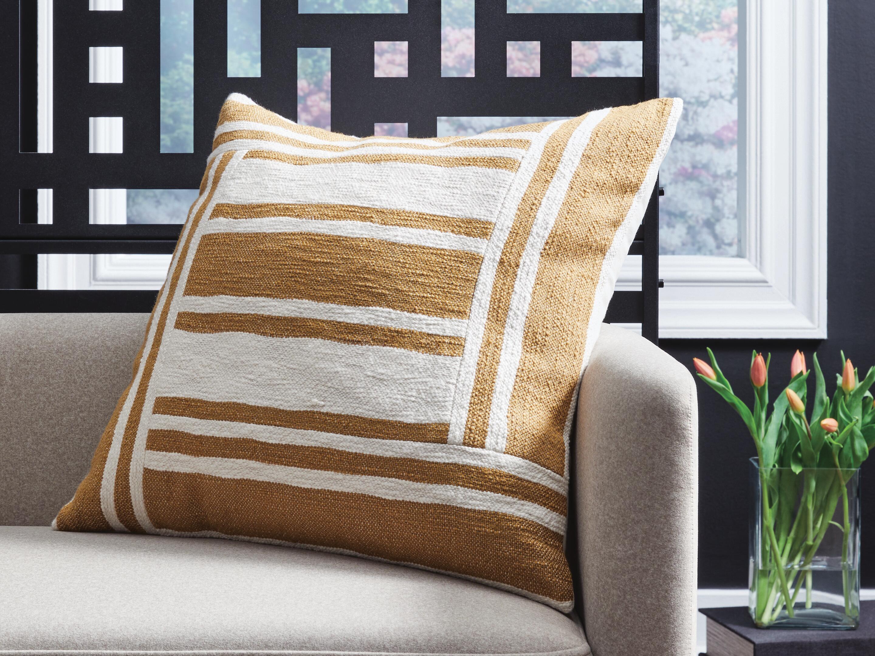 Dar Furniture - Ashley Furniture - Darrman Pillow (Set of 4) - Pillow (4/CS) / Ochre/Ivory - A1001116