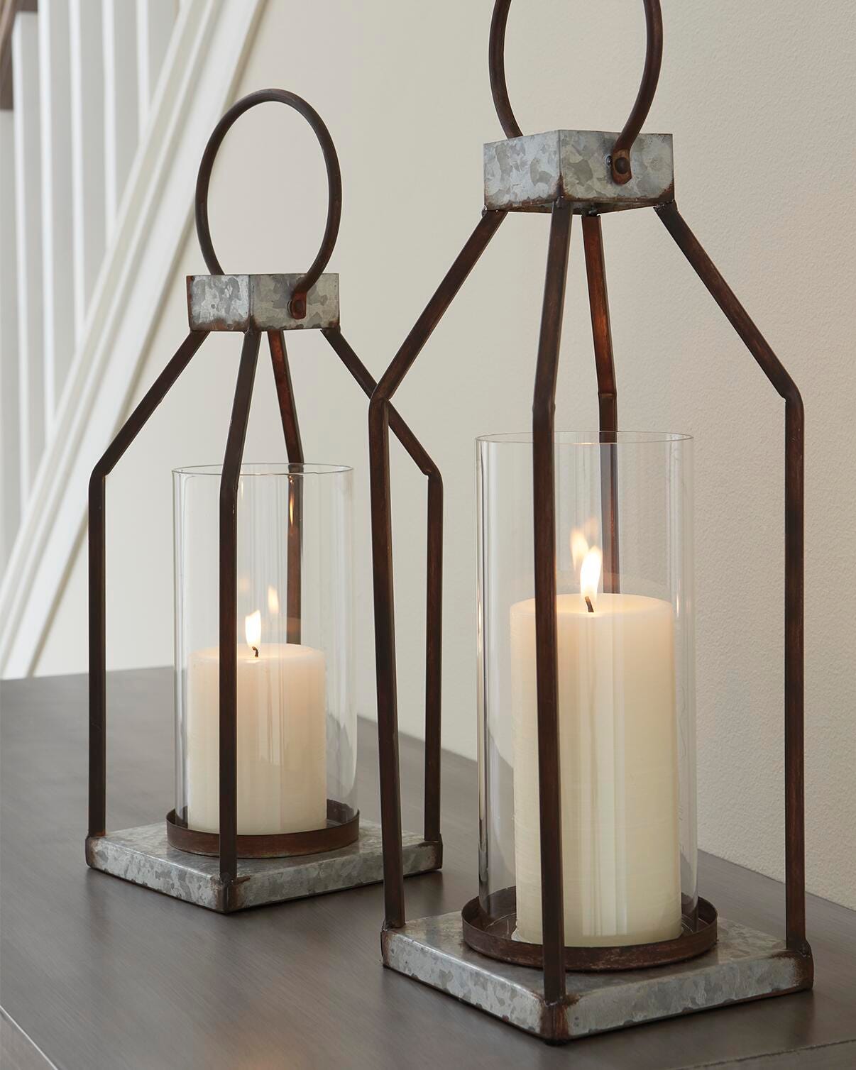 Dar Furniture - Ashley Furniture - Diedrick Lantern (Set of 2) - Lantern Set (Set of 2) / Gray/Black - A2000346