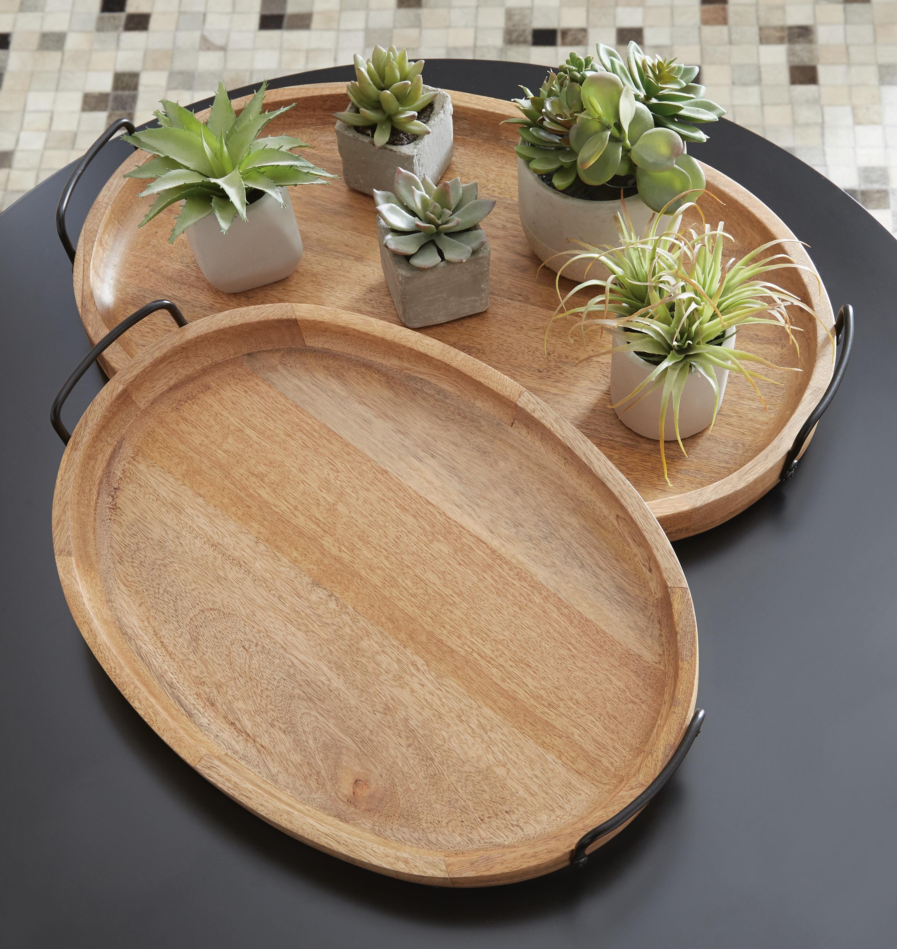 Dar Furniture - Ashley Furniture - Jocelyne Tray (Set of 2) - Tray Set (Set of 2) / Brown/Black - A2000455