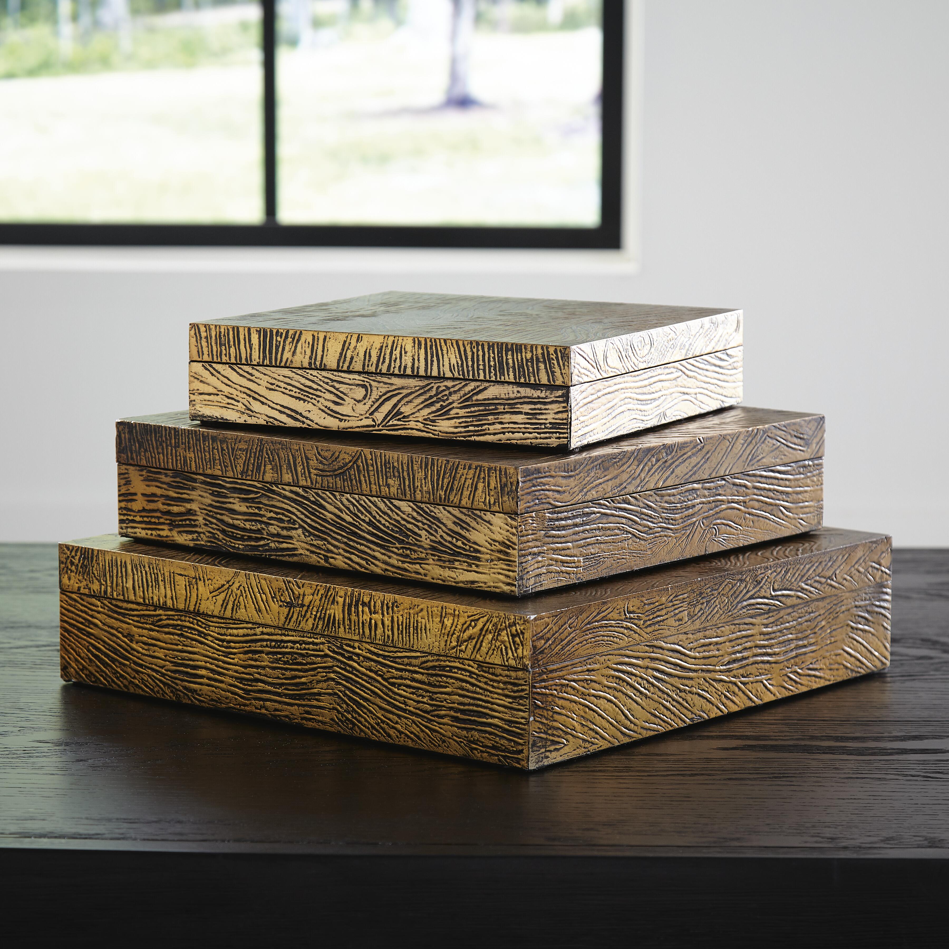 Dar Furniture - Ashley Furniture - Keldy Box (Set of 3) - Box Set (3/CN) / Antique Brass Finish - A2000490