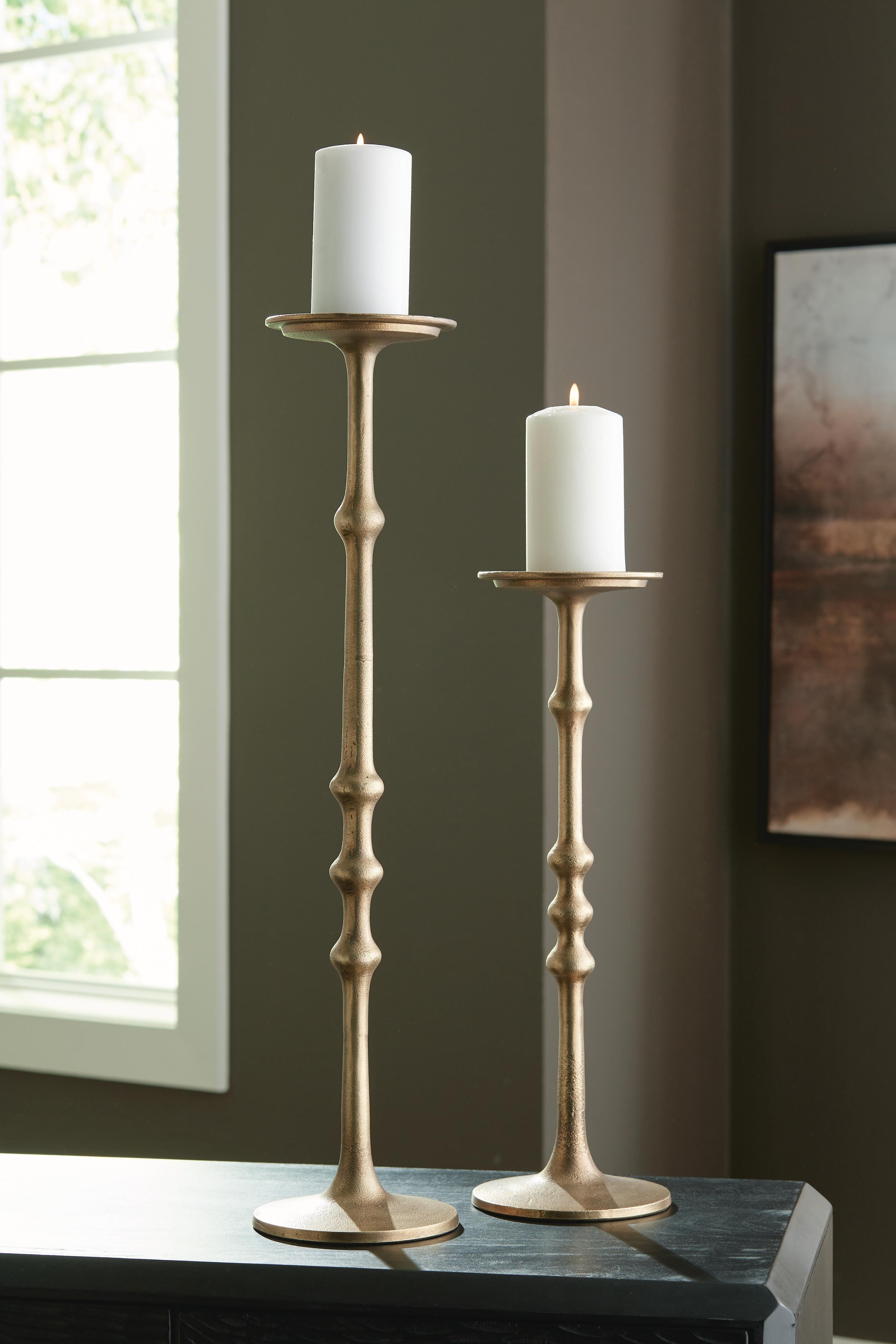 Dar Furniture - Ashley Furniture - Larwick Candle Holder (Set of 2) - Candle Holder Set (Set of 2) / Antique Brass Finish - A2000683