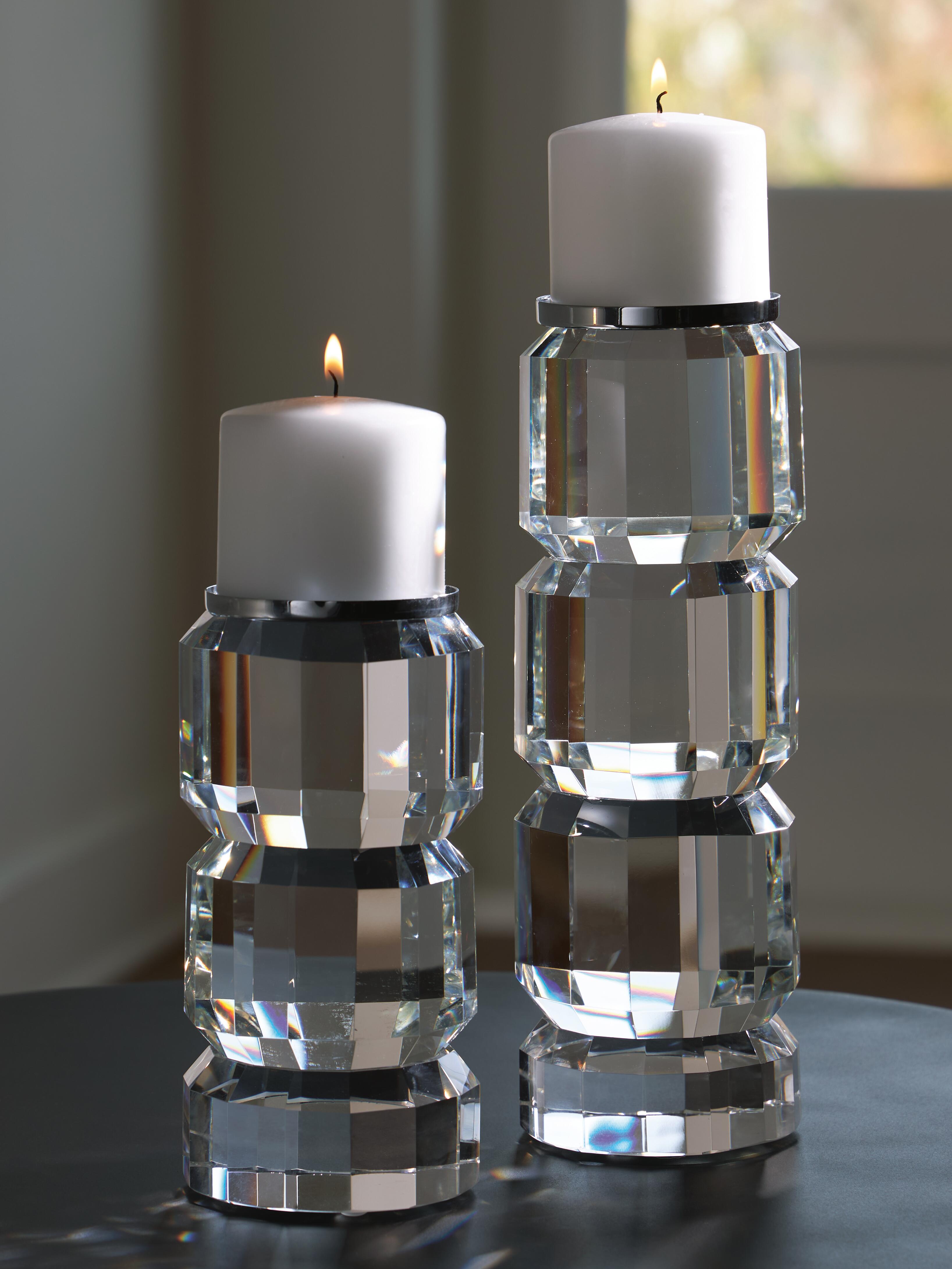 Dar Furniture - Ashley Furniture - Brentley Candle Holder Set (Set of 2) - Candle Holder Set (Set of 2) / Clear/Silver Finish - A2000770
