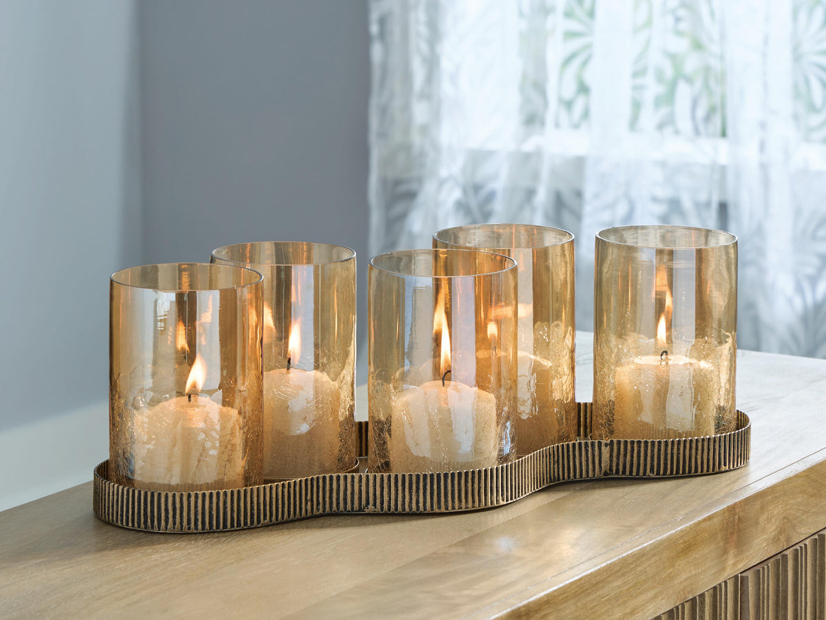Dar Furniture - Ashley Furniture - Evereton Candle Holder - Candle Holder / Antique Gold Finish - A2000856