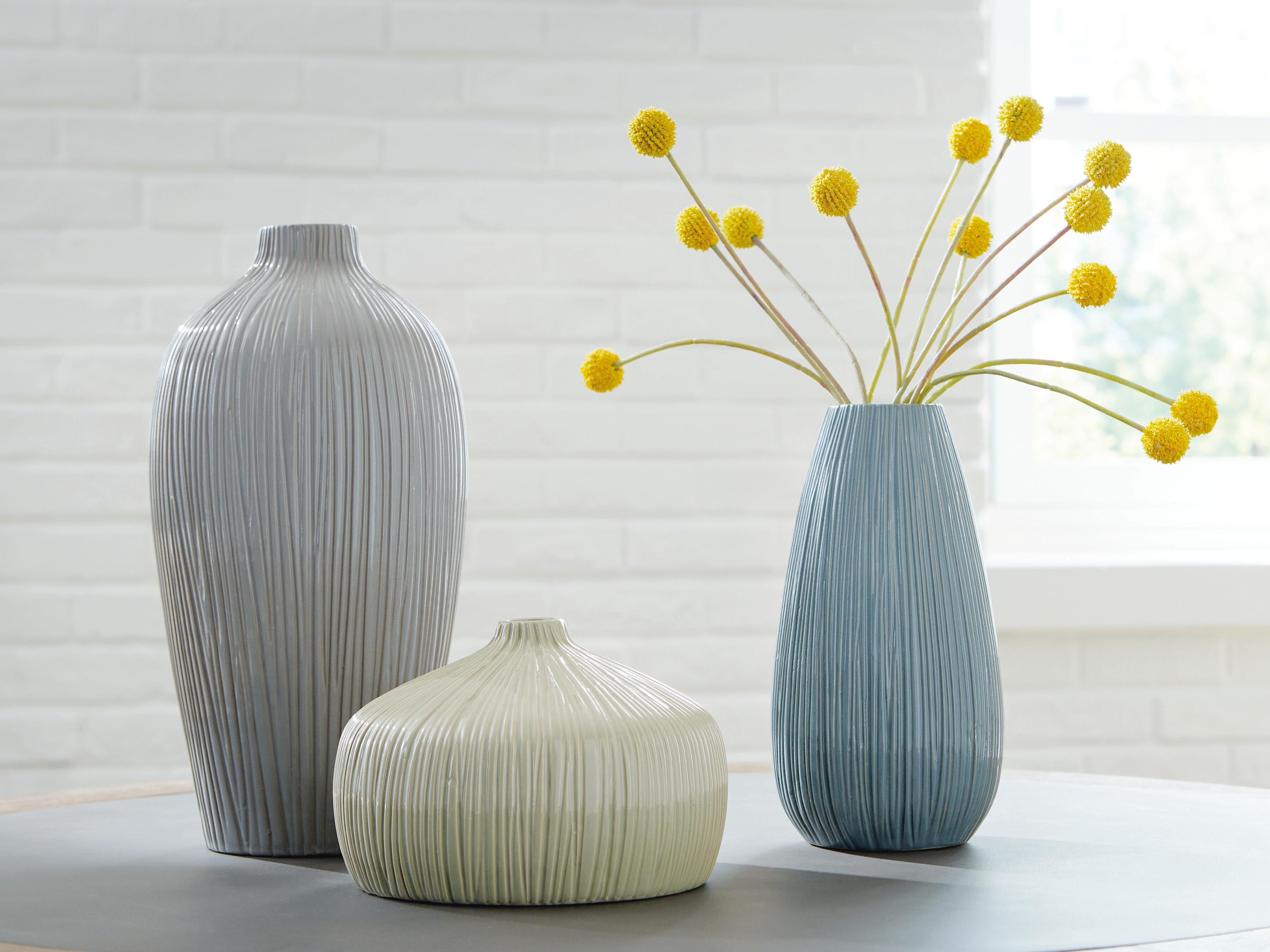 Dar Furniture - Ashley Furniture - Eiderman Vase (Set of 3) - Vase Set (3/CN) / Gray/Blue/Green - A2000913