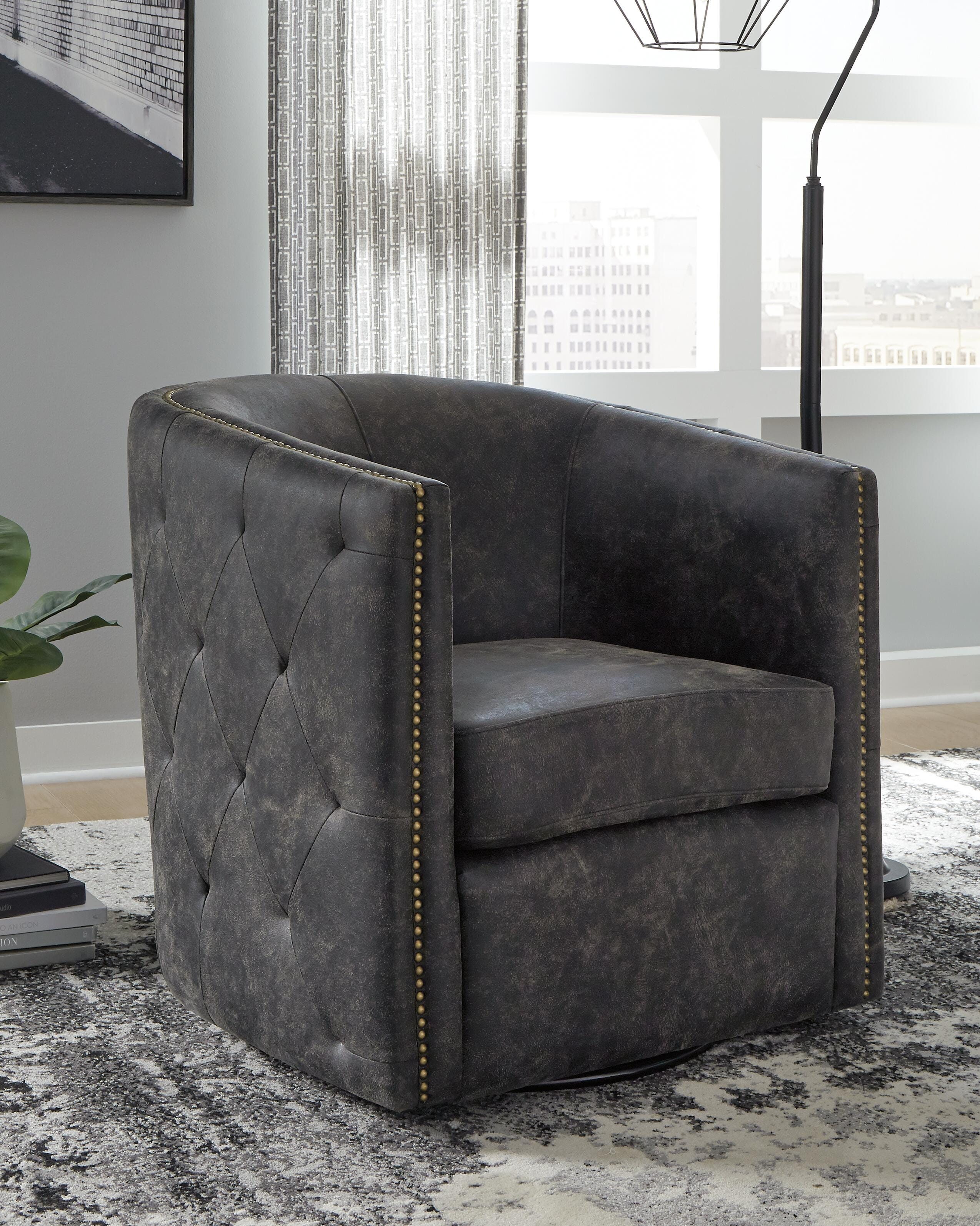 Dar Furniture - Ashley Furniture - Brentlow Swivel Accent Chair - Swivel Accent Chair / Distressed Black - A3000202