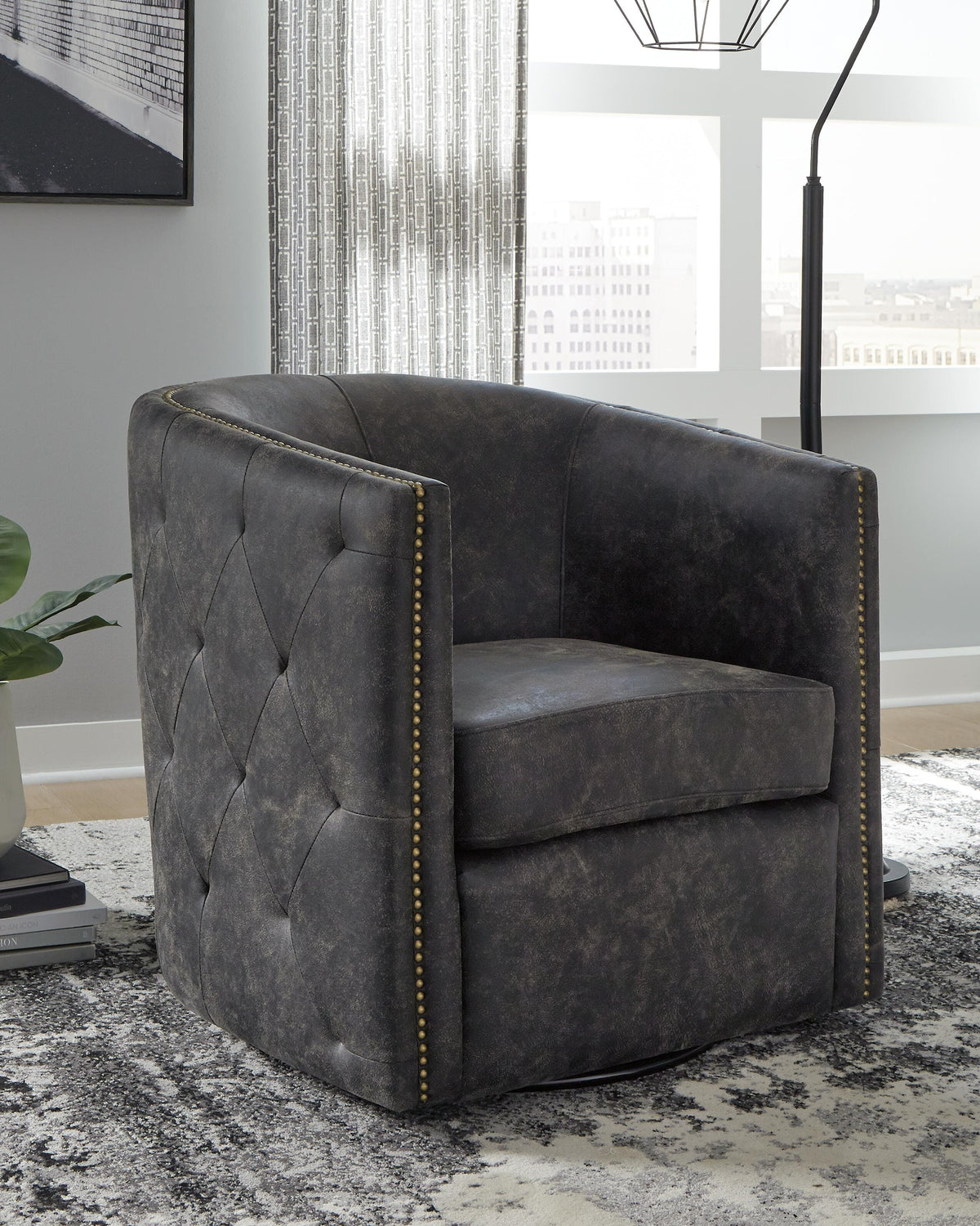 Dar Furniture - Ashley Furniture - Brentlow Swivel Accent Chair - Swivel Accent Chair / Distressed Black - A3000202