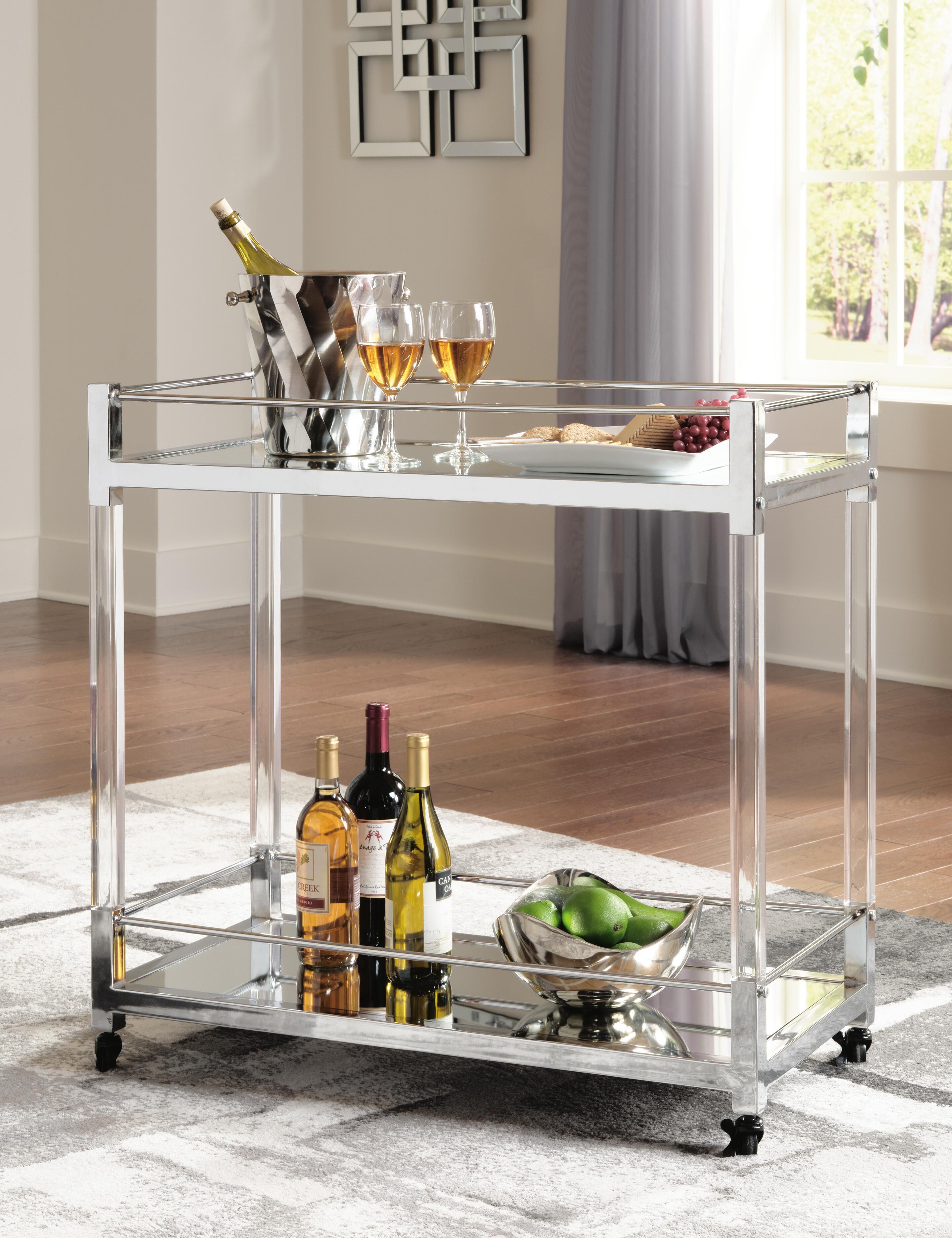 Dar Furniture - Ashley Furniture - Chaseton Bar Cart - Bar Cart / Clear/Silver Finish - A4000501