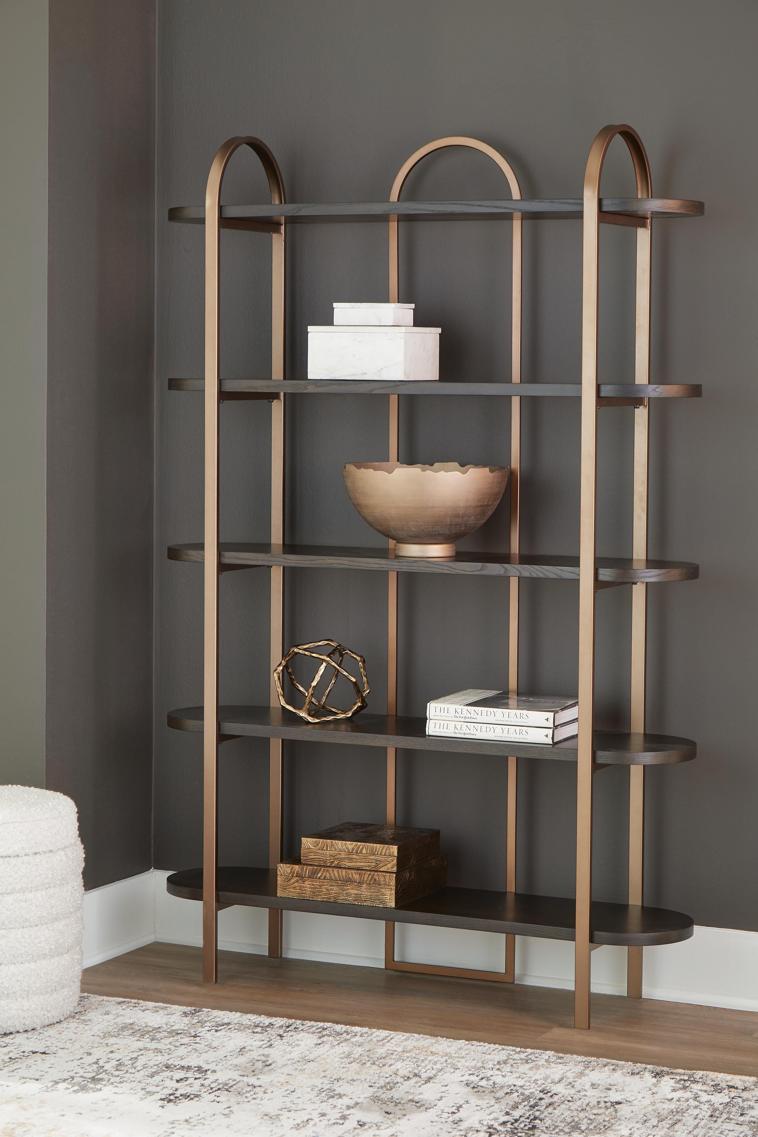 Dar Furniture - Ashley Furniture - Brentmour Bookcase - Bookcase / Brown/Gold Finish - A4000589