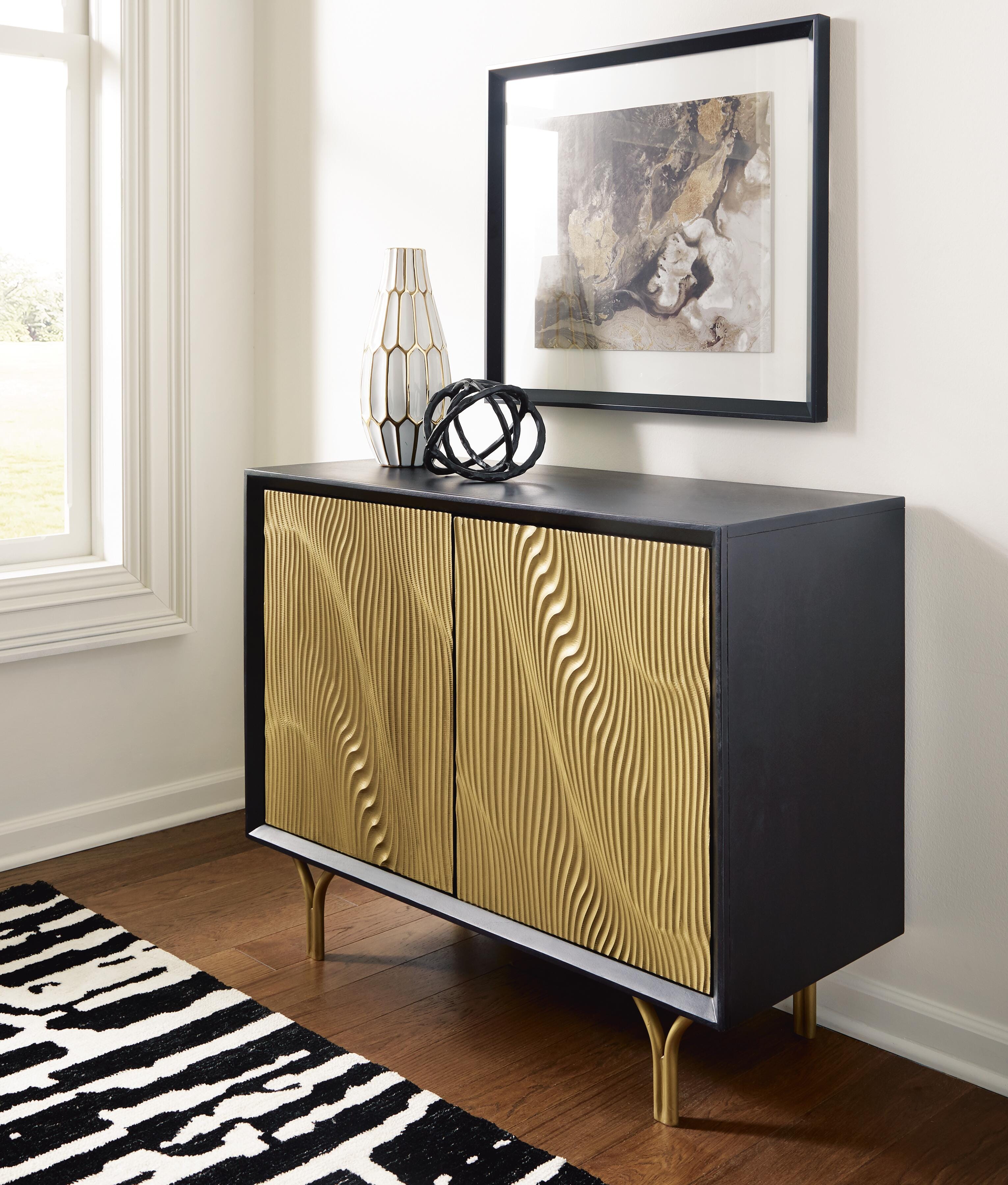 Dar Furniture - Ashley Furniture - Tayner Accent Cabinet - Accent Cabinet / Black/Gold Finish - A4000654