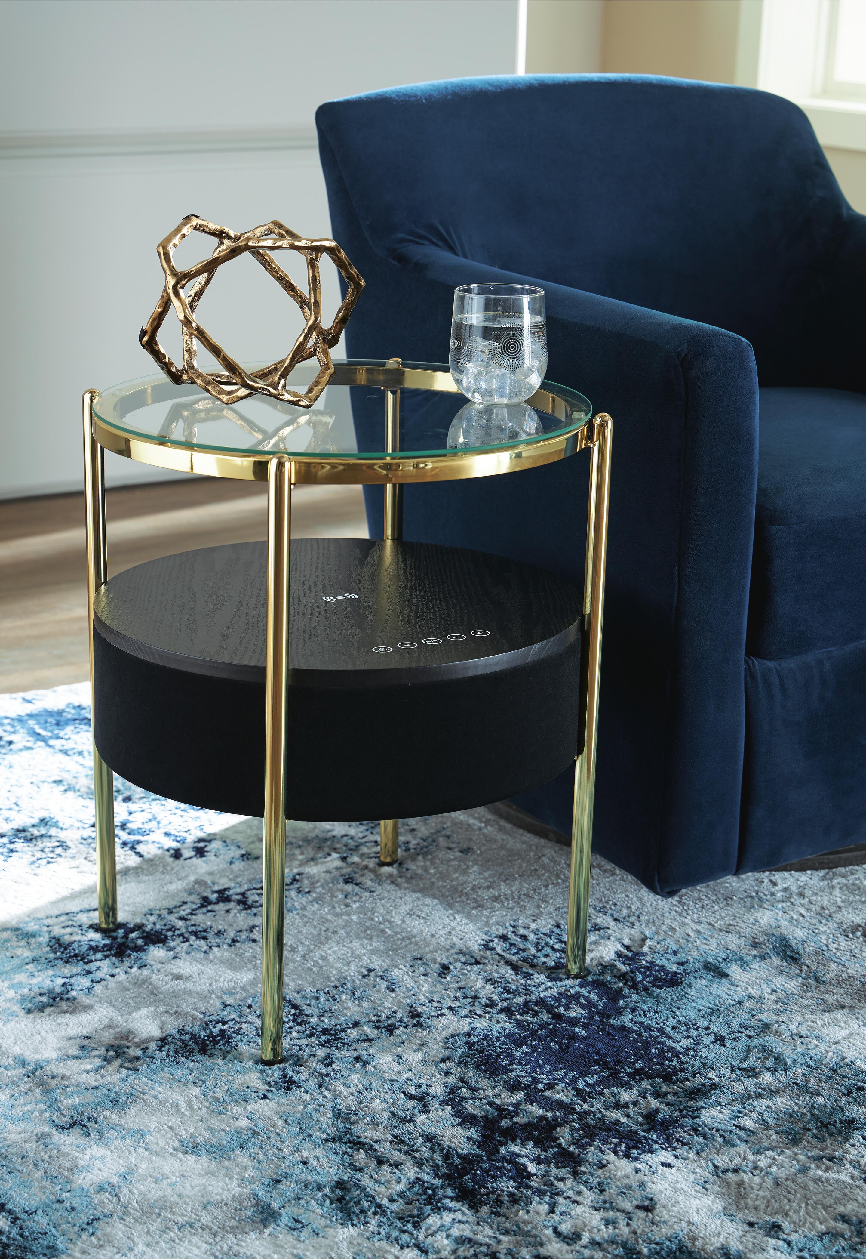 Dar Furniture - Ashley Furniture - Nedman Accent Table with Speaker - Accent Table with Speaker / Black/Gold Finish - A4000669