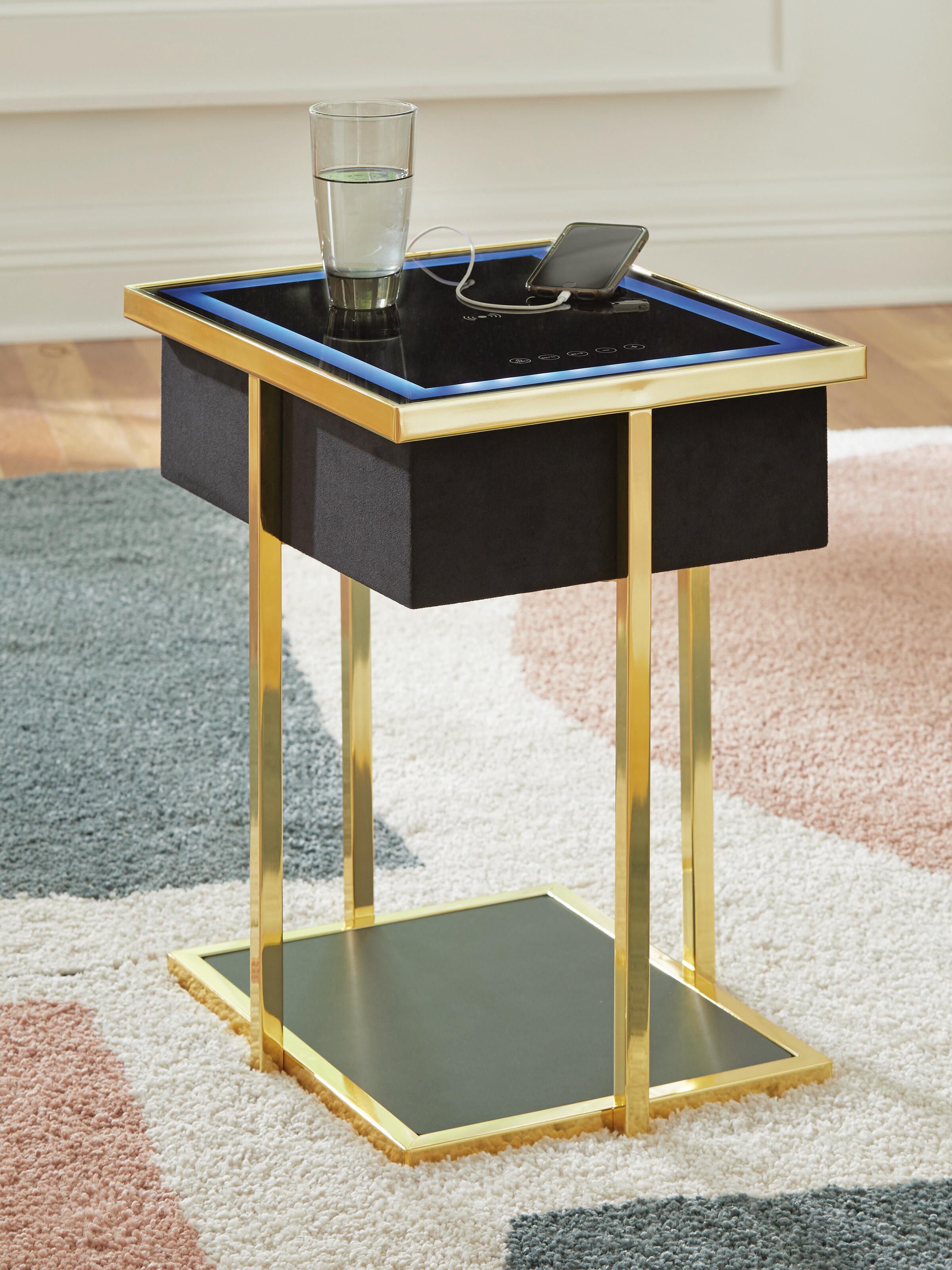 Dar Furniture - Ashley Furniture - Rexwell Accent Table with Speaker - Accent Table with Speaker / Black/Gold Finish - A4000681