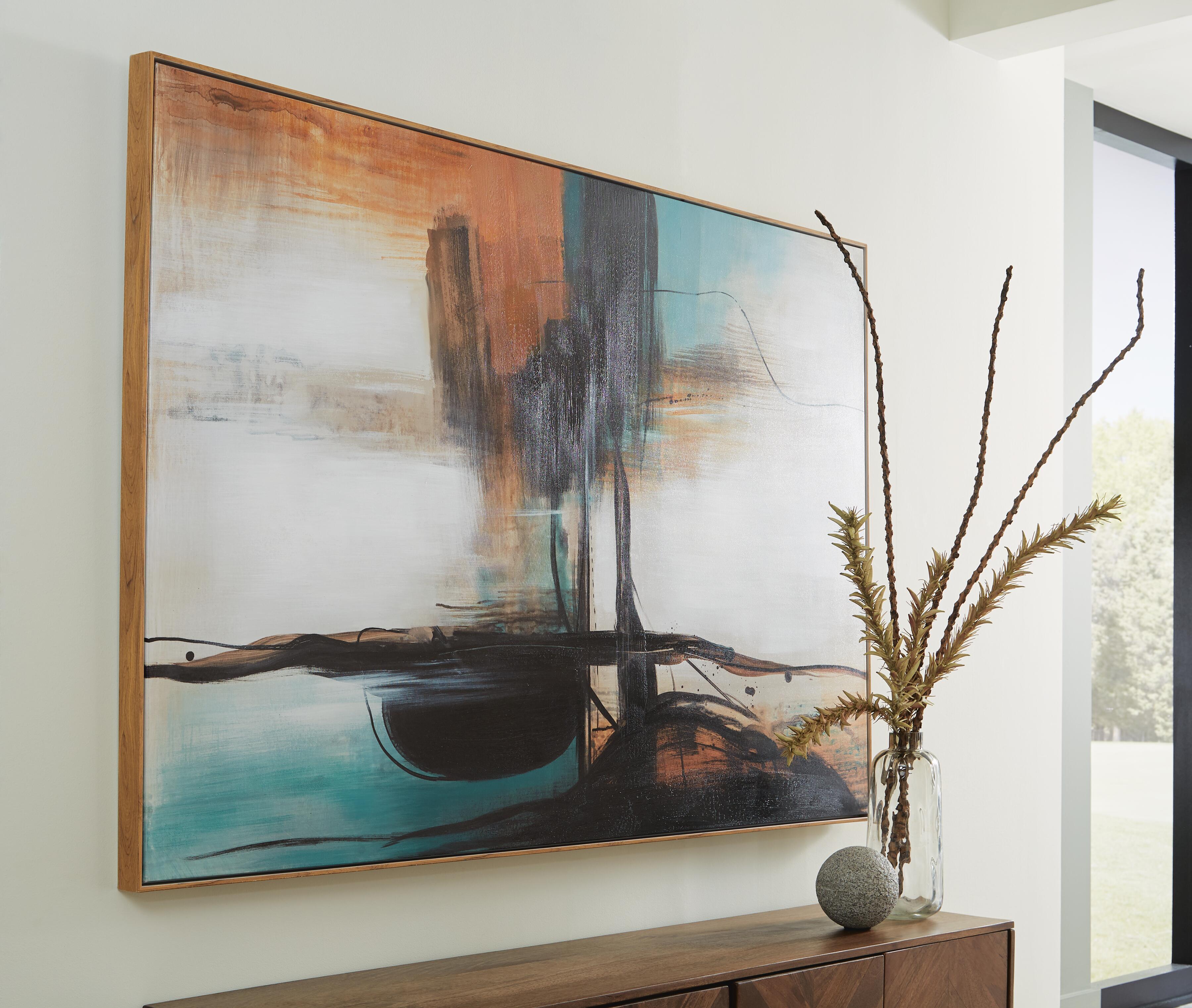 Dar Furniture - Ashley Furniture - Brunonia Wall Art - Wall Art / Teal/Orange/Black - A8000337