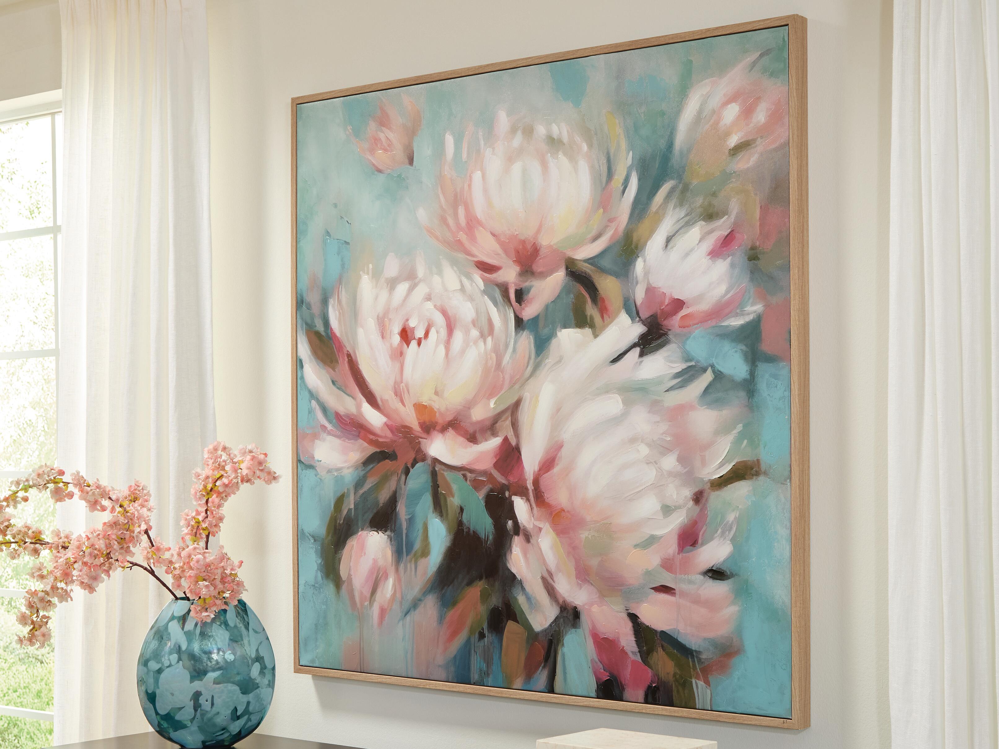 Dar Furniture - Ashley Furniture - Parryville Wall Art - Wall Art / Aqua/Pink - A8000440