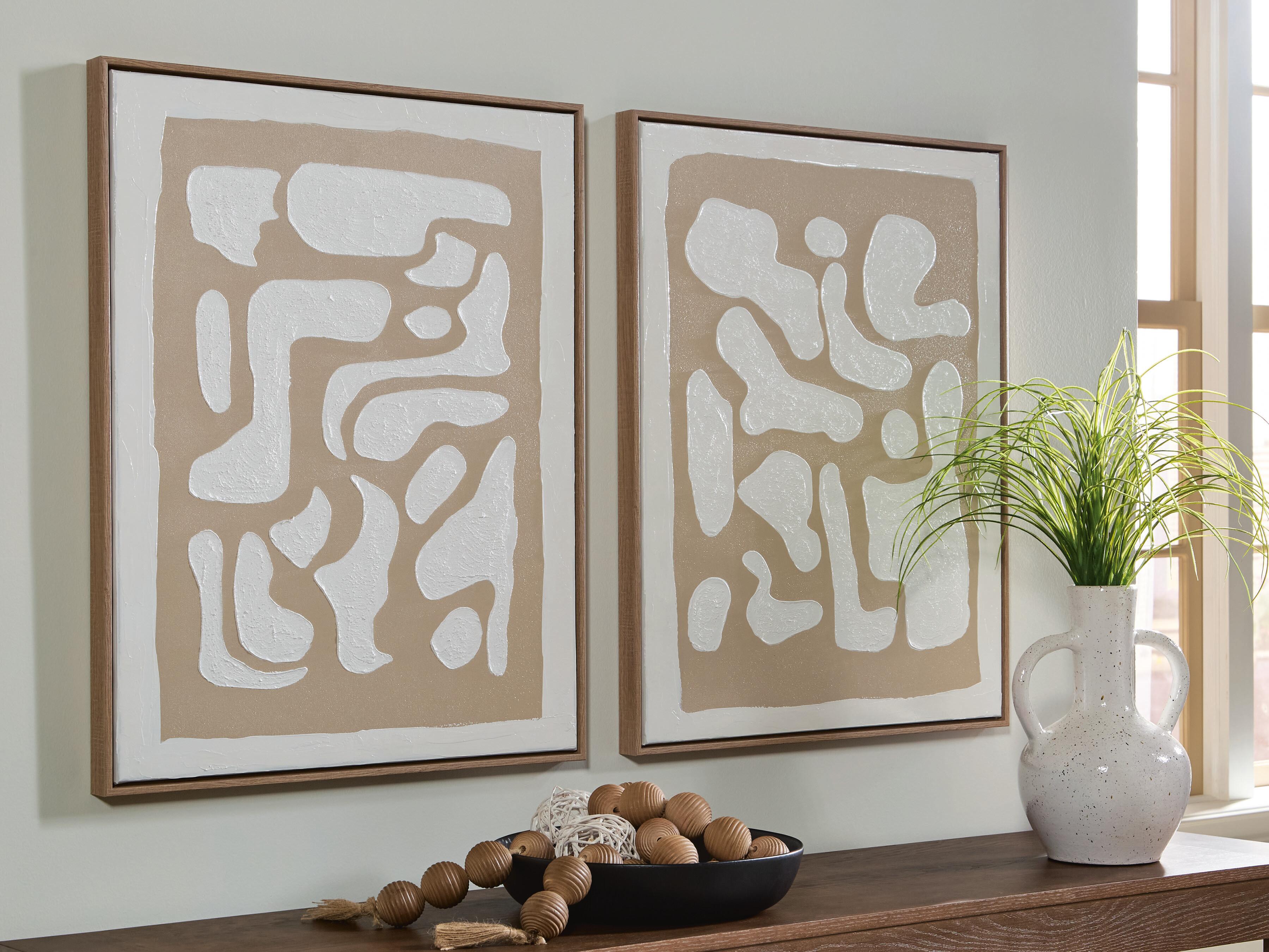 Dar Furniture - Ashley Furniture - Waldett Wall Art (Set of 2) - Wall Art Set (Set of 2) / Beige/White - A8000503