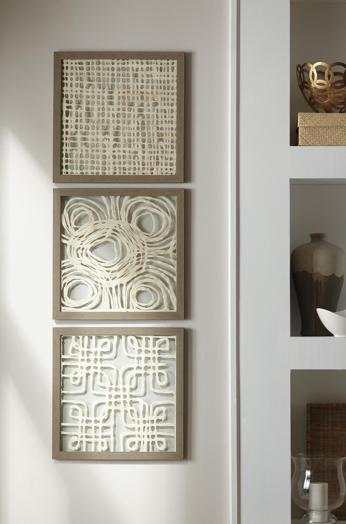 Dar Furniture - Ashley Furniture - Odella Wall Decor (Set of 3) - Wall Decor Set (3/CN) / Cream/Taupe - A8010009
