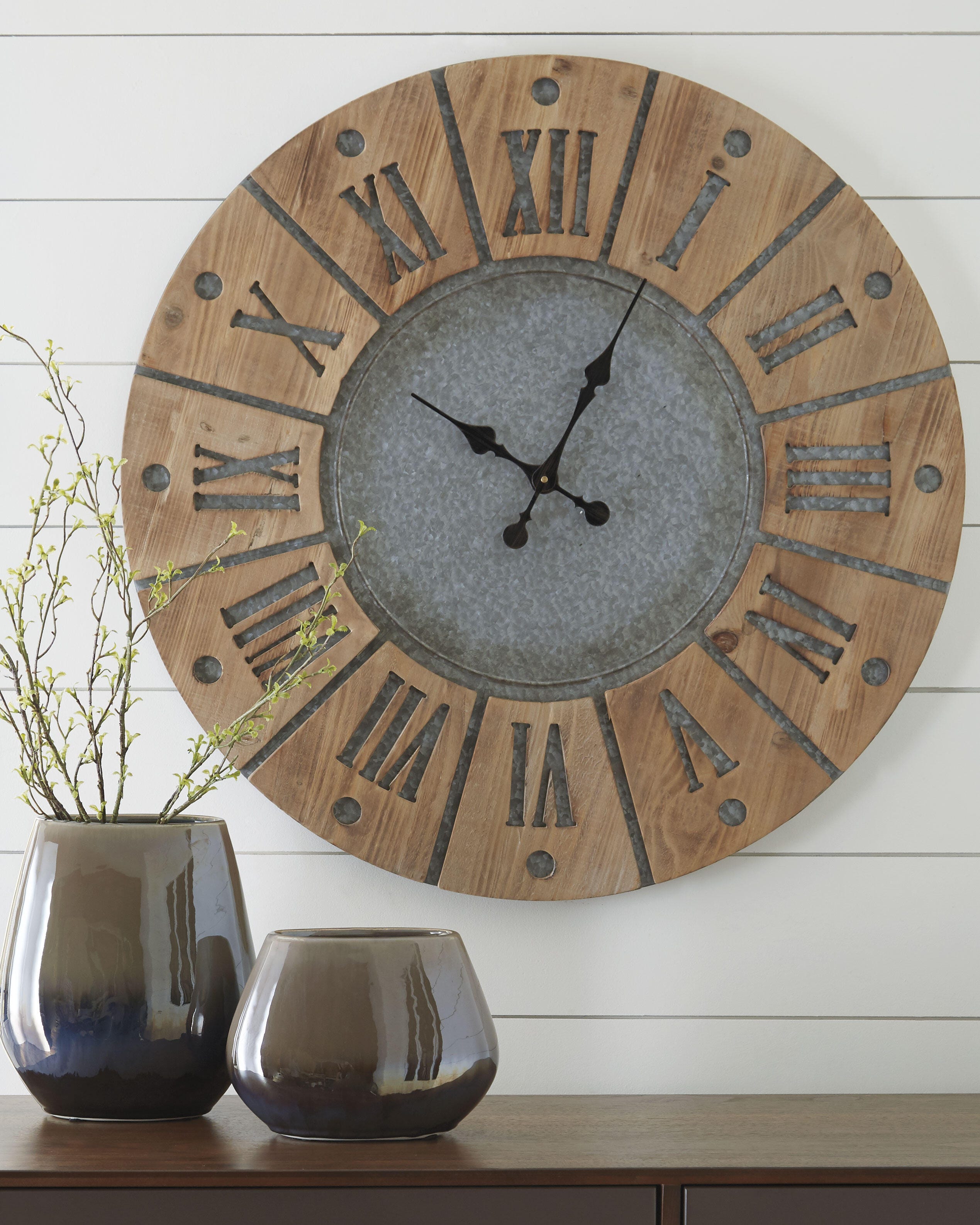 Dar Furniture - Ashley Furniture - Payson Wall Clock - Wall Clock / Antique Gray/Natural - A8010076