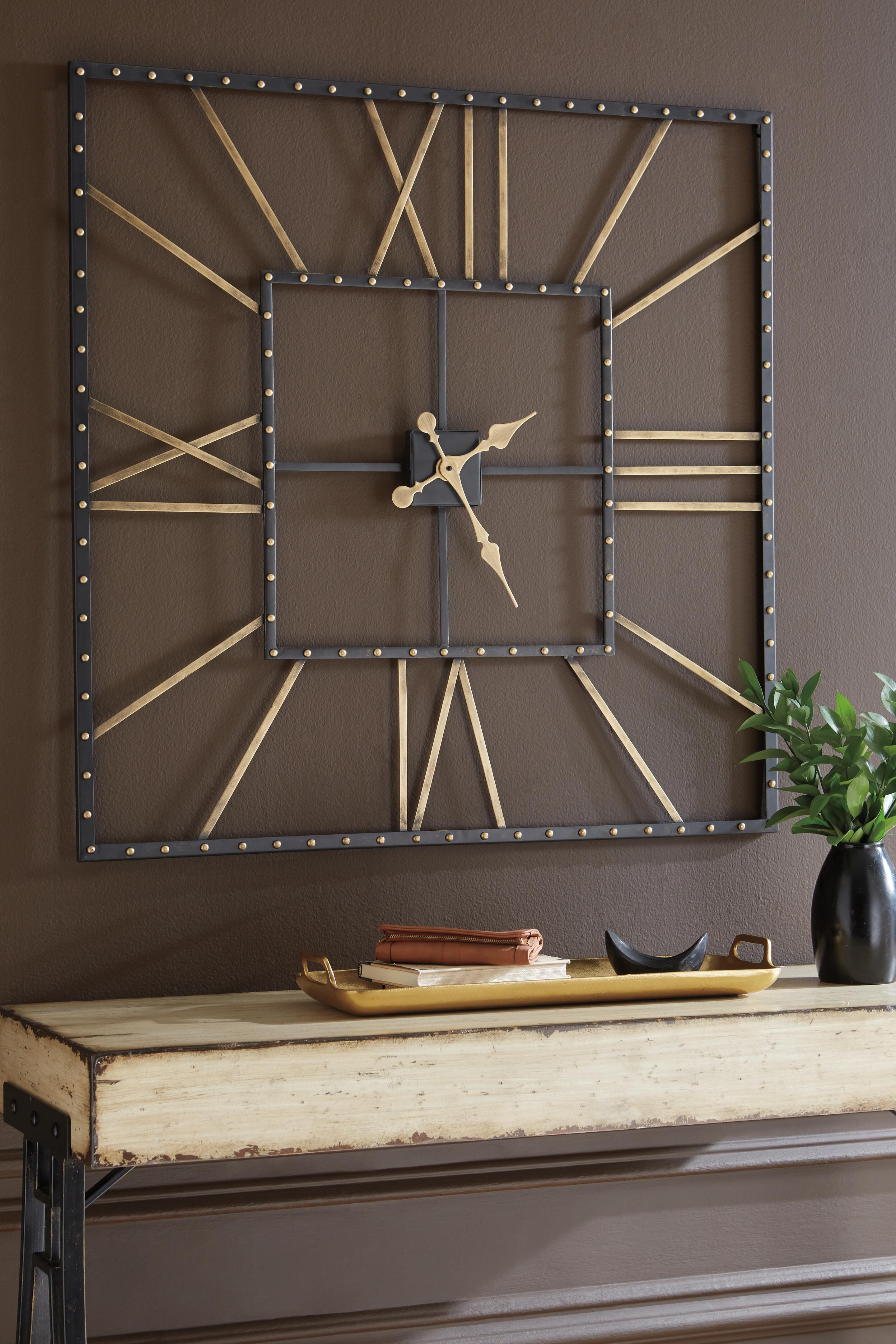 Dar Furniture - Ashley Furniture - Thames Wall Clock - Wall Clock / Black/Gold Finish - A8010112