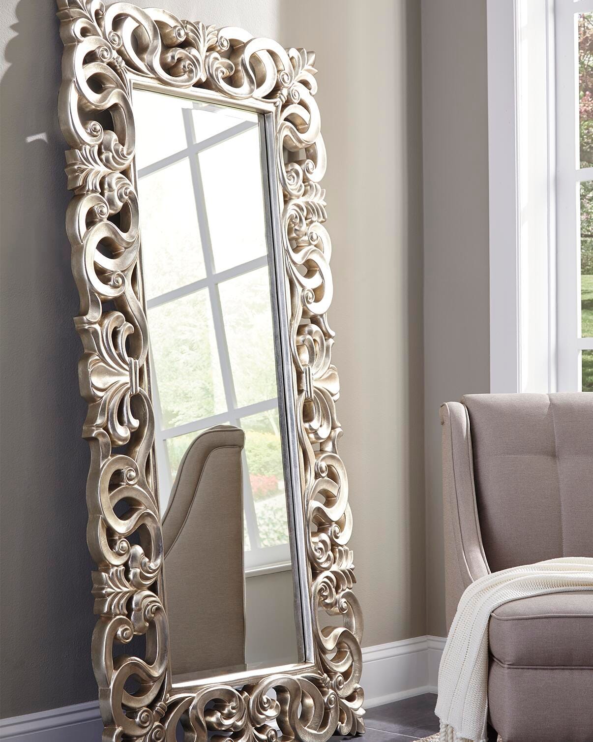 Dar Furniture - Ashley Furniture - Lucia Floor Mirror - Floor Mirror / Antique Silver Finish - A8010123