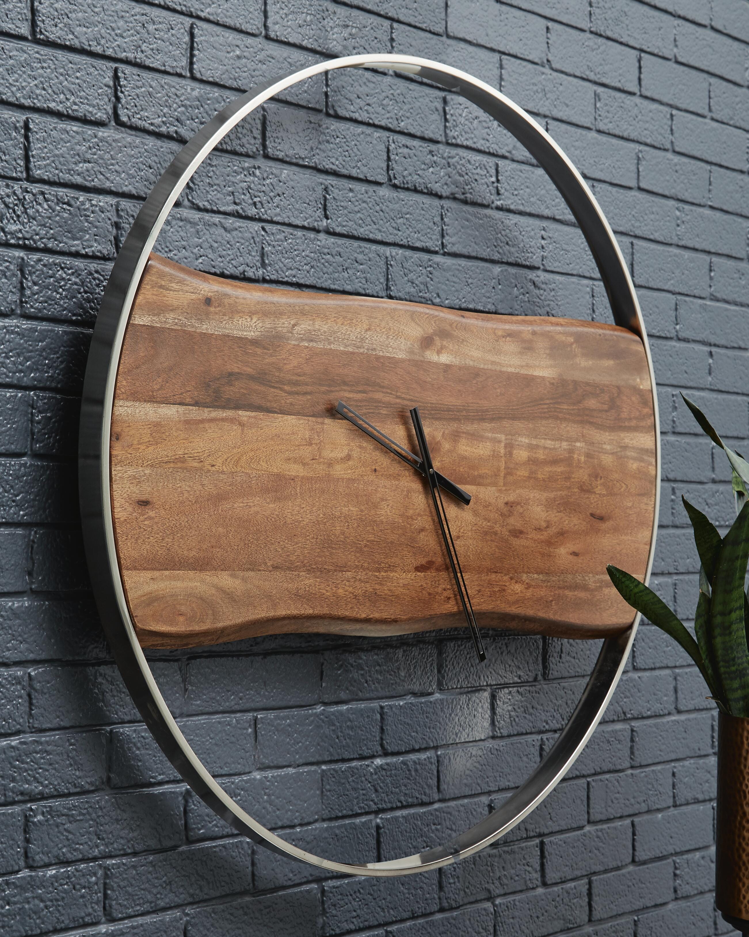 Dar Furniture - Ashley Furniture - Panchali Wall Clock - Wall Clock / Brown/Silver Finish - A8010198