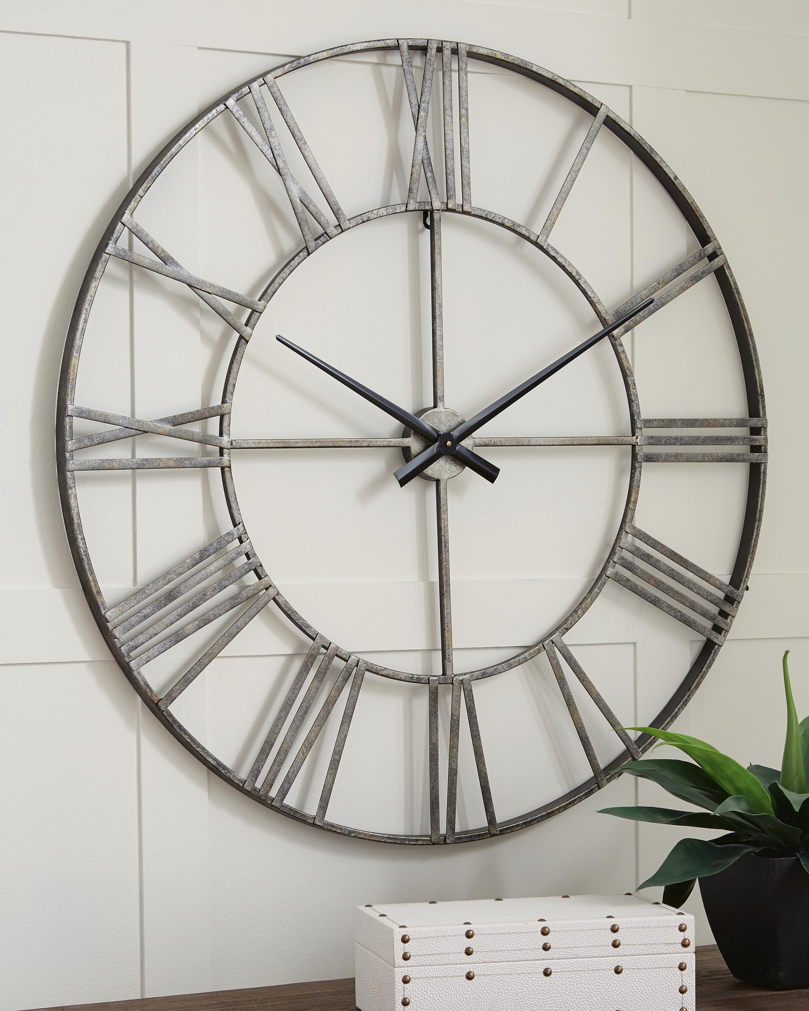 Dar Furniture - Ashley Furniture - Paquita Wall Clock - Wall Clock / Antique Silver - A8010237