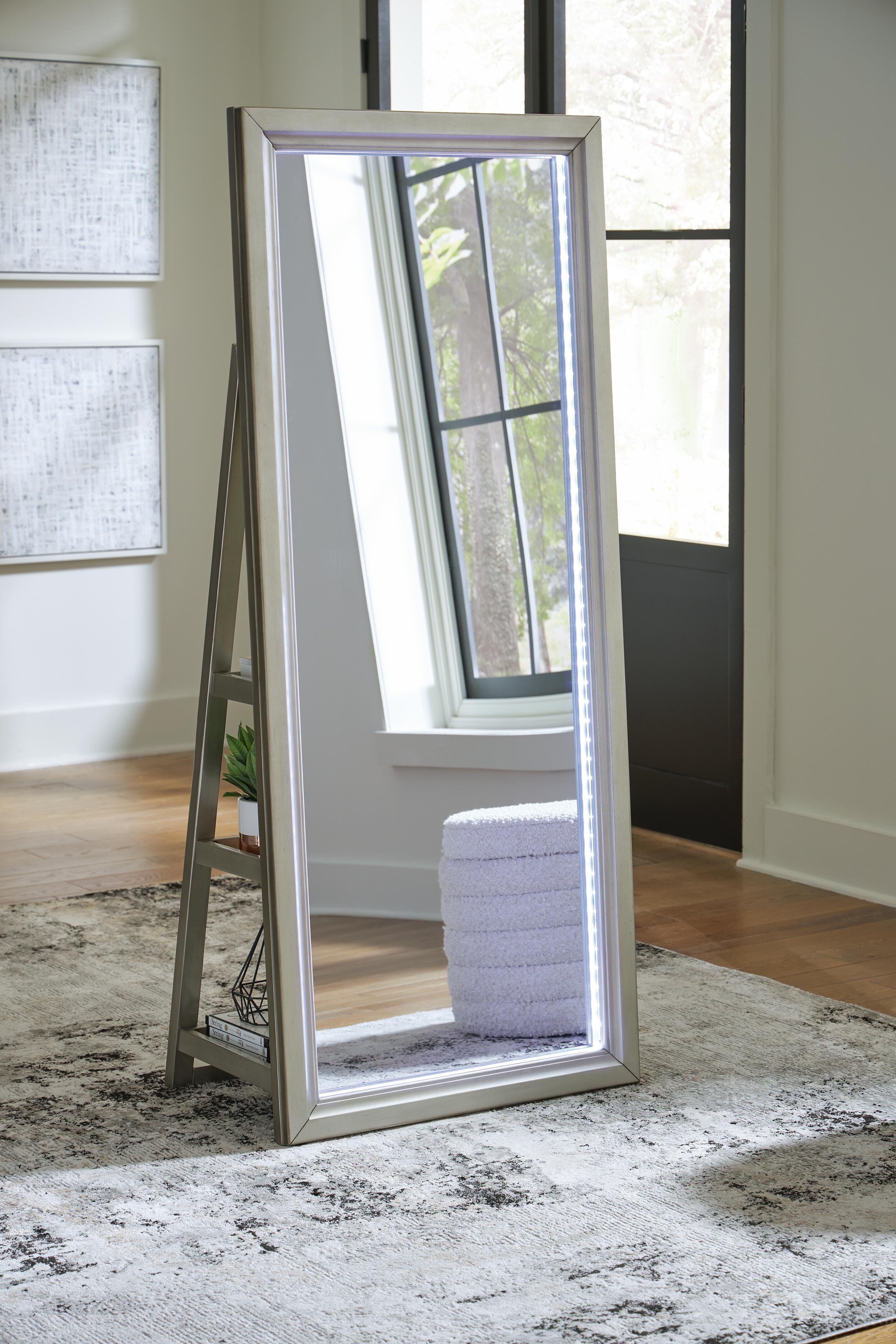 Dar Furniture - Ashley Furniture - Evesen Floor Standing Mirror/Storage - Floor Standing Mirror/Storage / Champagne - A8010380