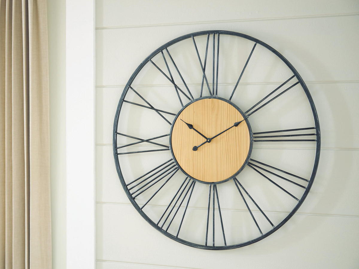 Dar Furniture - Ashley Furniture - Brockett Wall Clock - Wall Clock / Black/Natural - A8010452