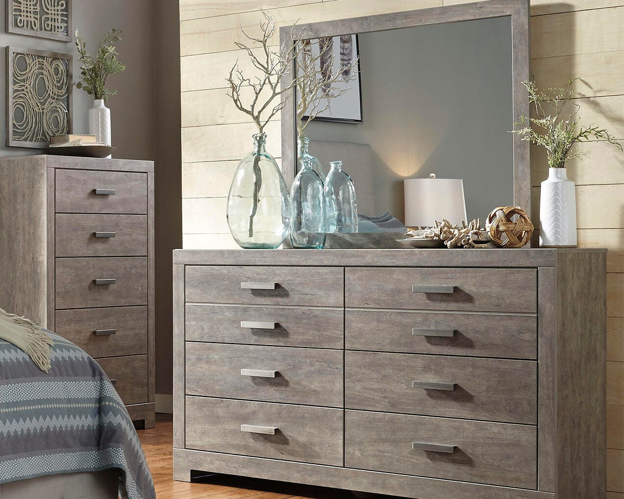 Dar Furniture - Ashley Furniture - Culverbach Dresser and Mirror - Dresser and Mirror / Gray - B070B1