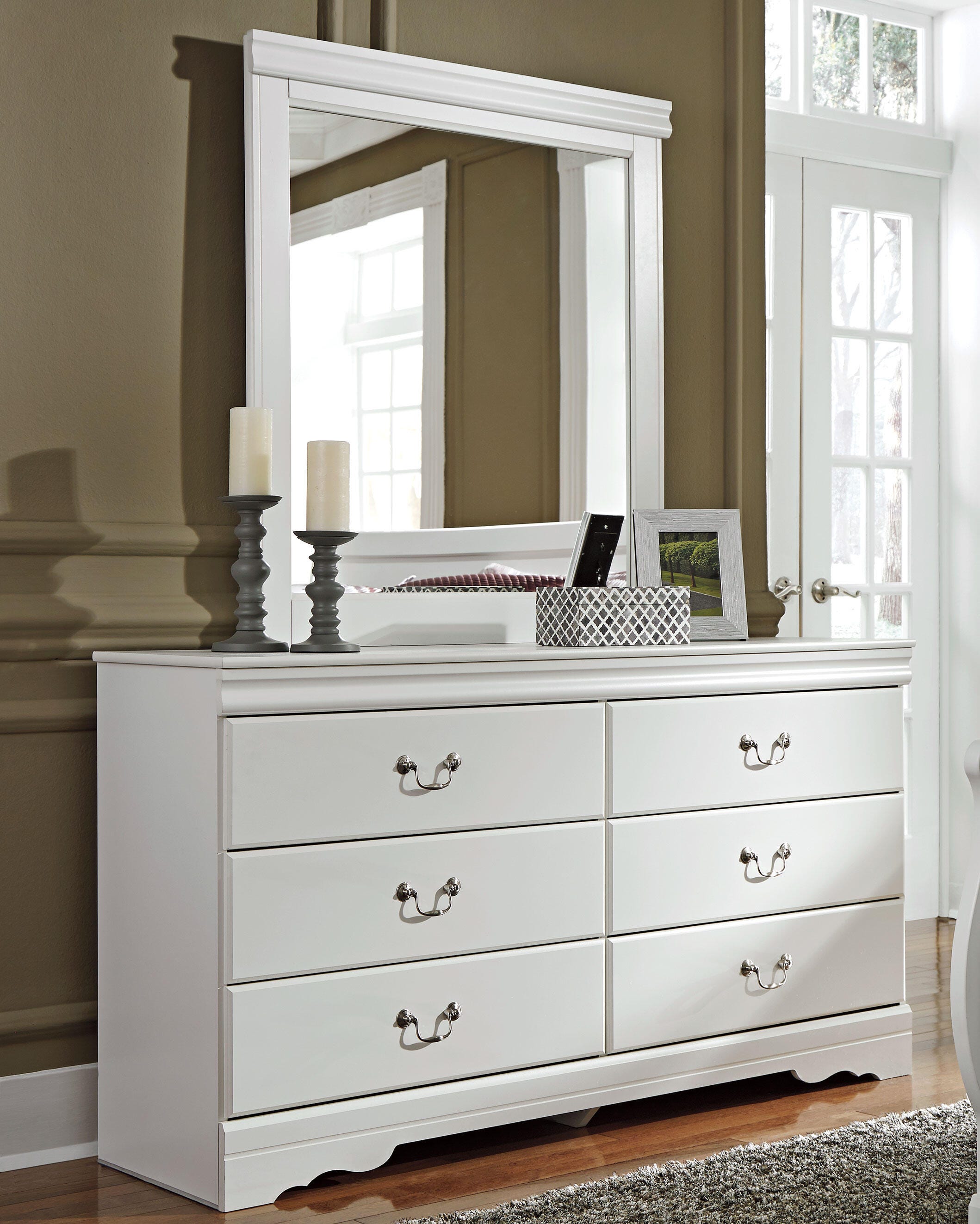 Dar Furniture - Ashley Furniture - Anarasia Dresser and Mirror - Dresser and Mirror / White - B129B3