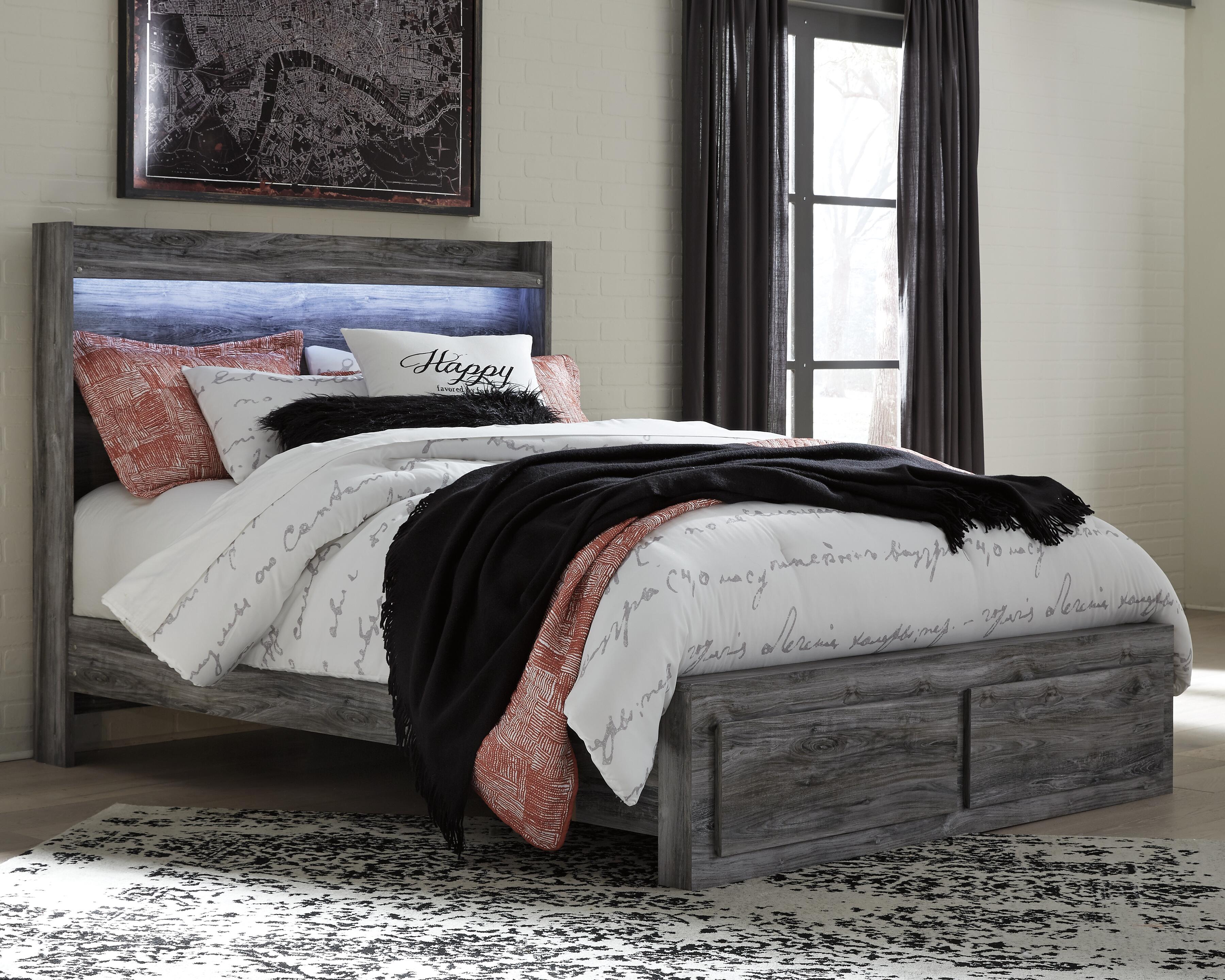 Dar Furniture - Ashley Furniture - Baystorm Queen Panel Bed with 2 Storage Drawers - Queen Panel Bed with 2 Storage Drawers / Gray - B221B5