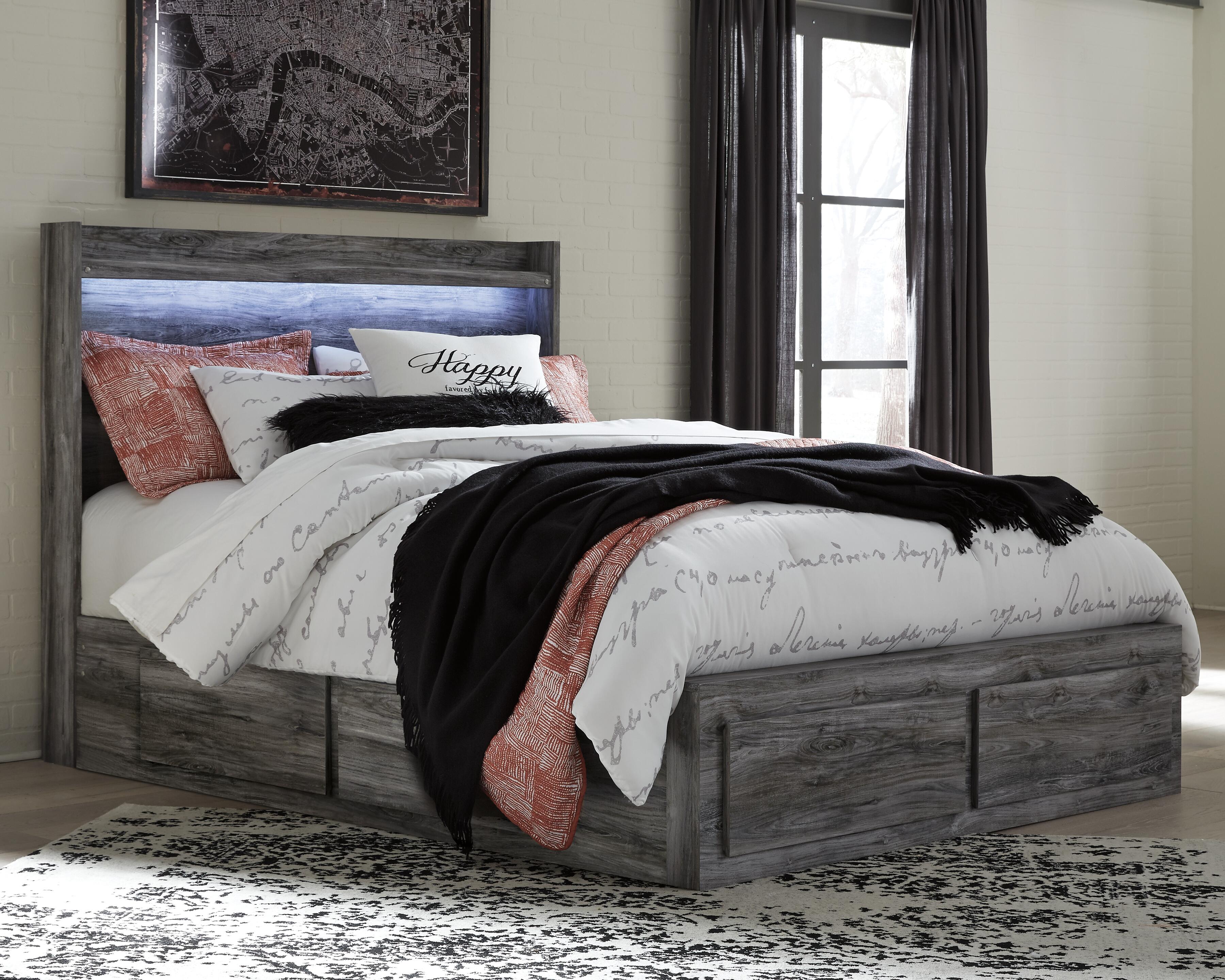 Dar Furniture - Ashley Furniture - Baystorm Queen Panel Bed with 6 Storage Drawers - Queen Panel Bed with 6 Storage Drawers / Gray - B221B4