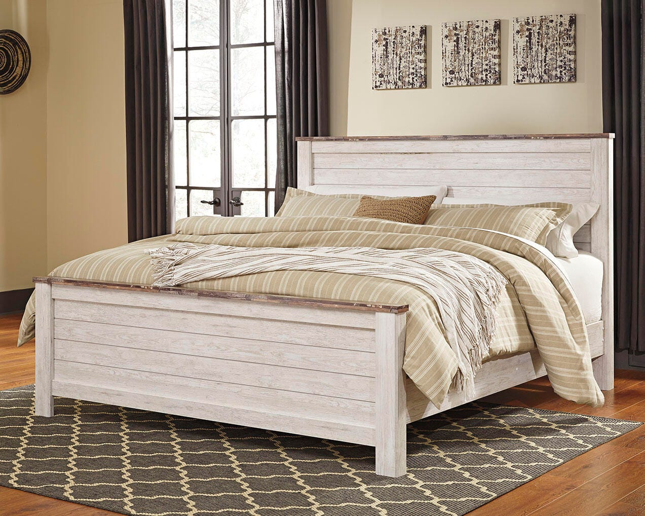 Dar Furniture - Ashley Furniture - Willowton California King Panel Bed - California King Panel Bed / Whitewash - B267B28