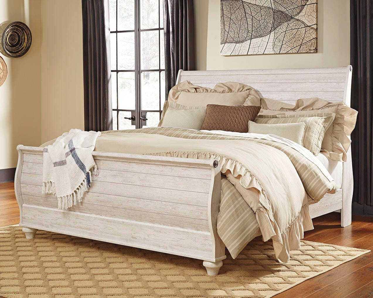 Dar Furniture - Ashley Furniture - Willowton King Sleigh Bed - King Sleigh Bed / Whitewash - B267B11