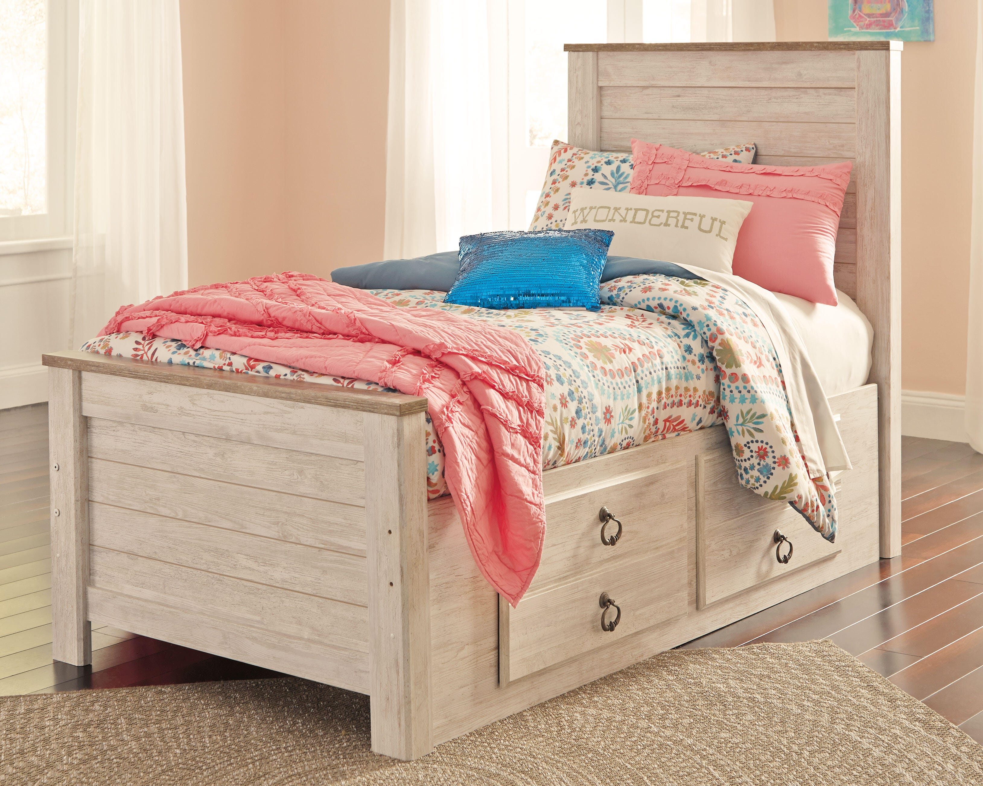 Willowton Twin Panel Bed with 2 Storage Drawers