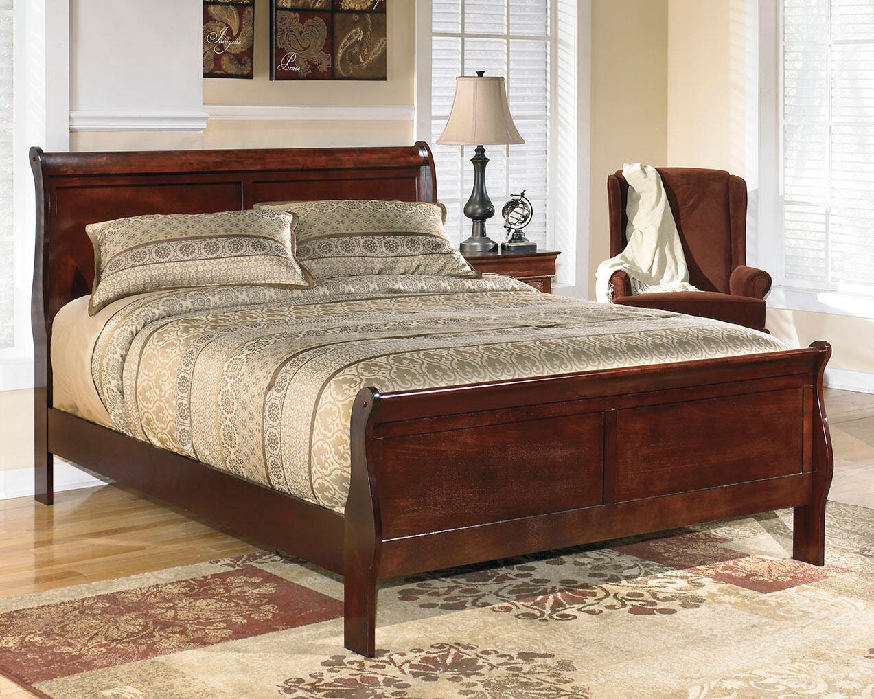 Dar Furniture - Ashley Furniture - Alisdair California King Sleigh Bed - California King Sleigh Bed / Reddish Brown - B376B9