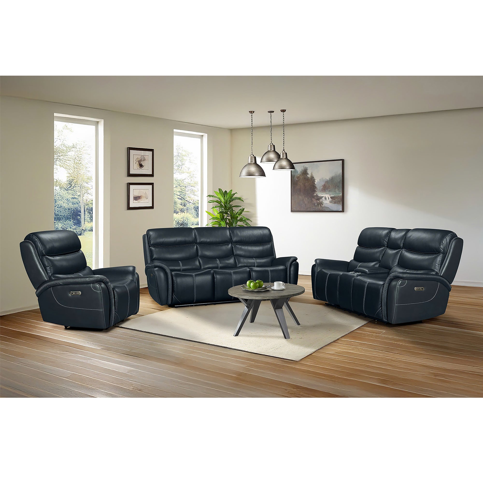 Aruba Power Motion Loveseat with Power Headrest and Console in Pebble Navy – SKU U-9070-8202-285PP | Elements
