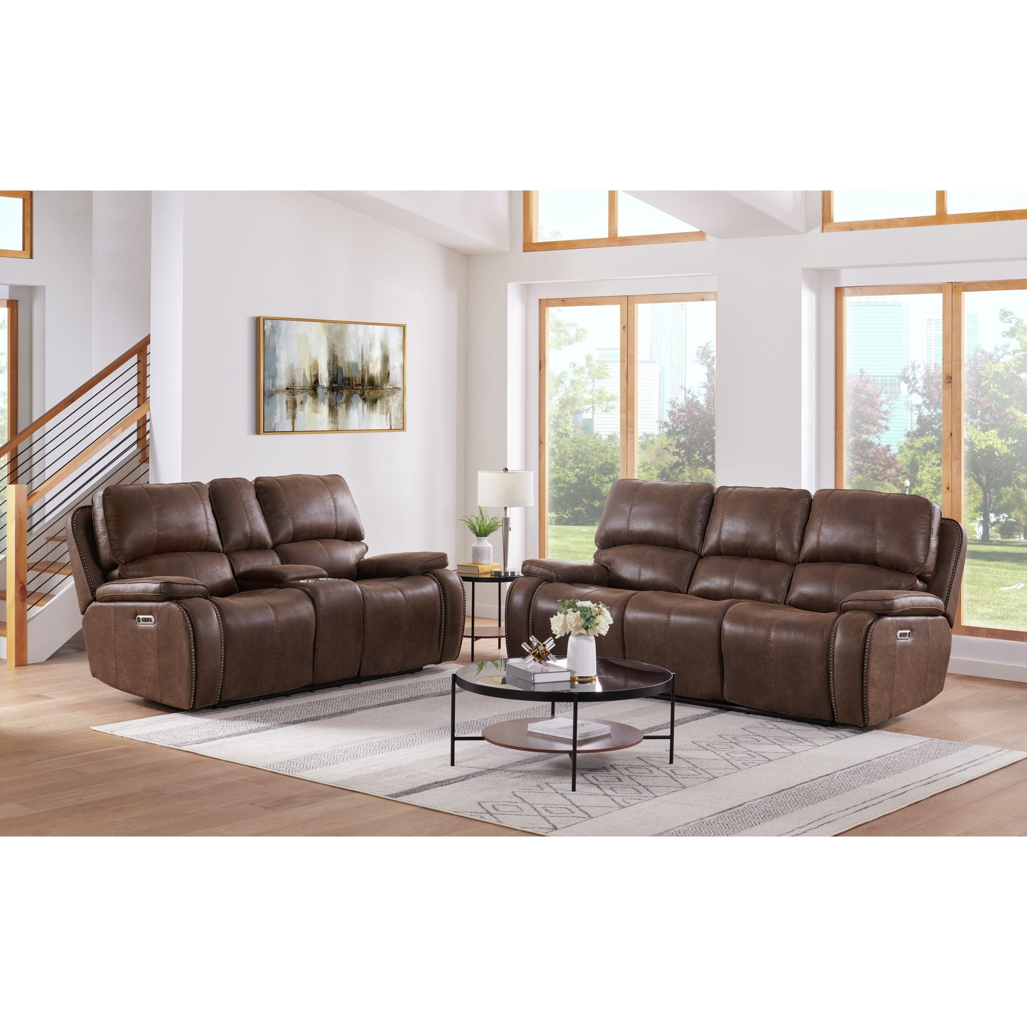 Atlantis Power Motion Sofa with Power Motion Head Recliner in Heritage Brown – SKU U-5230-8640-305PP | Elements