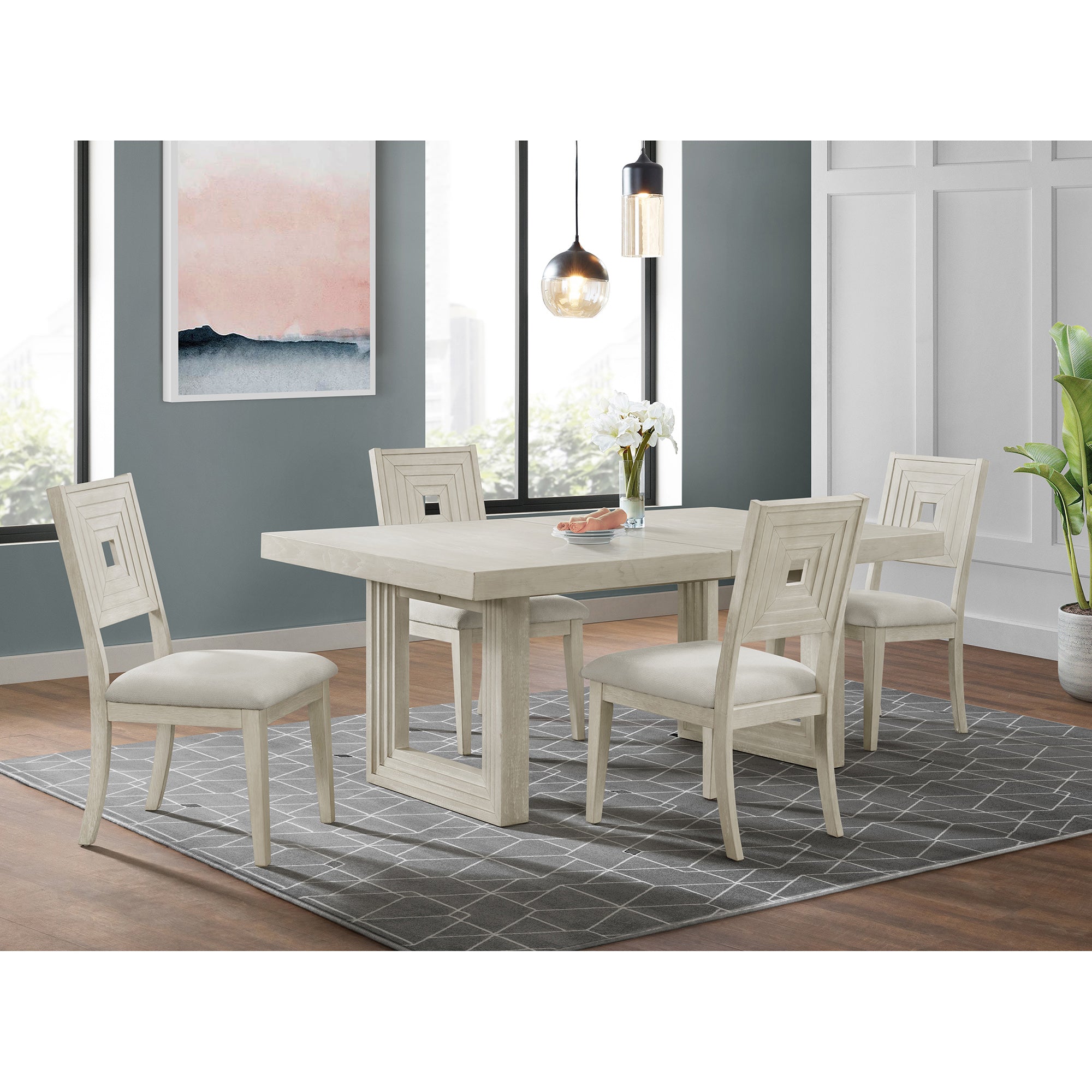 Avalanche Rectangular Dining Table with 18" Leaf in Antique White – SKU D-11600-7-DT | Elements