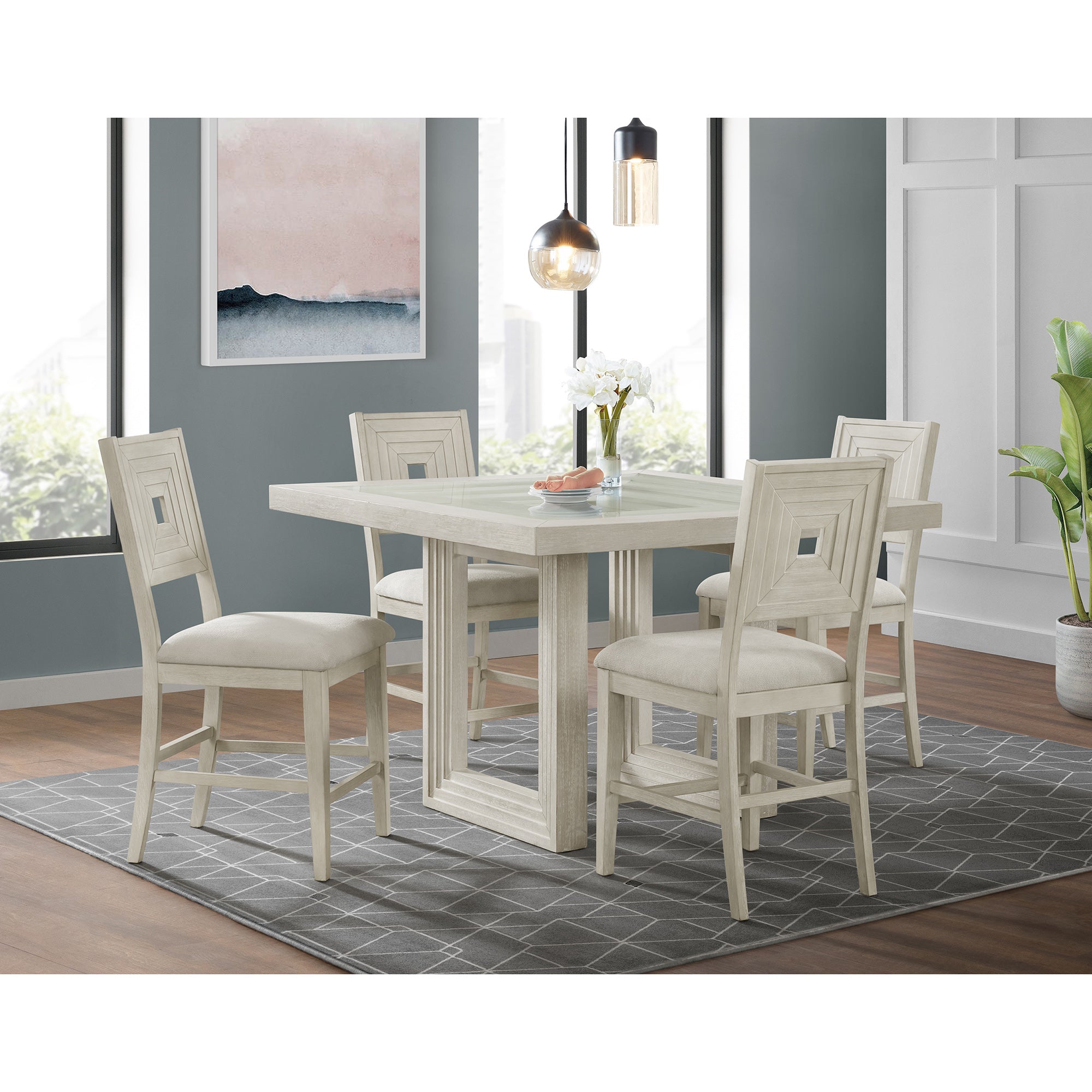 Avalanche Square Counter Table in Antique White – SKU D-11600-7-SCT | Elements