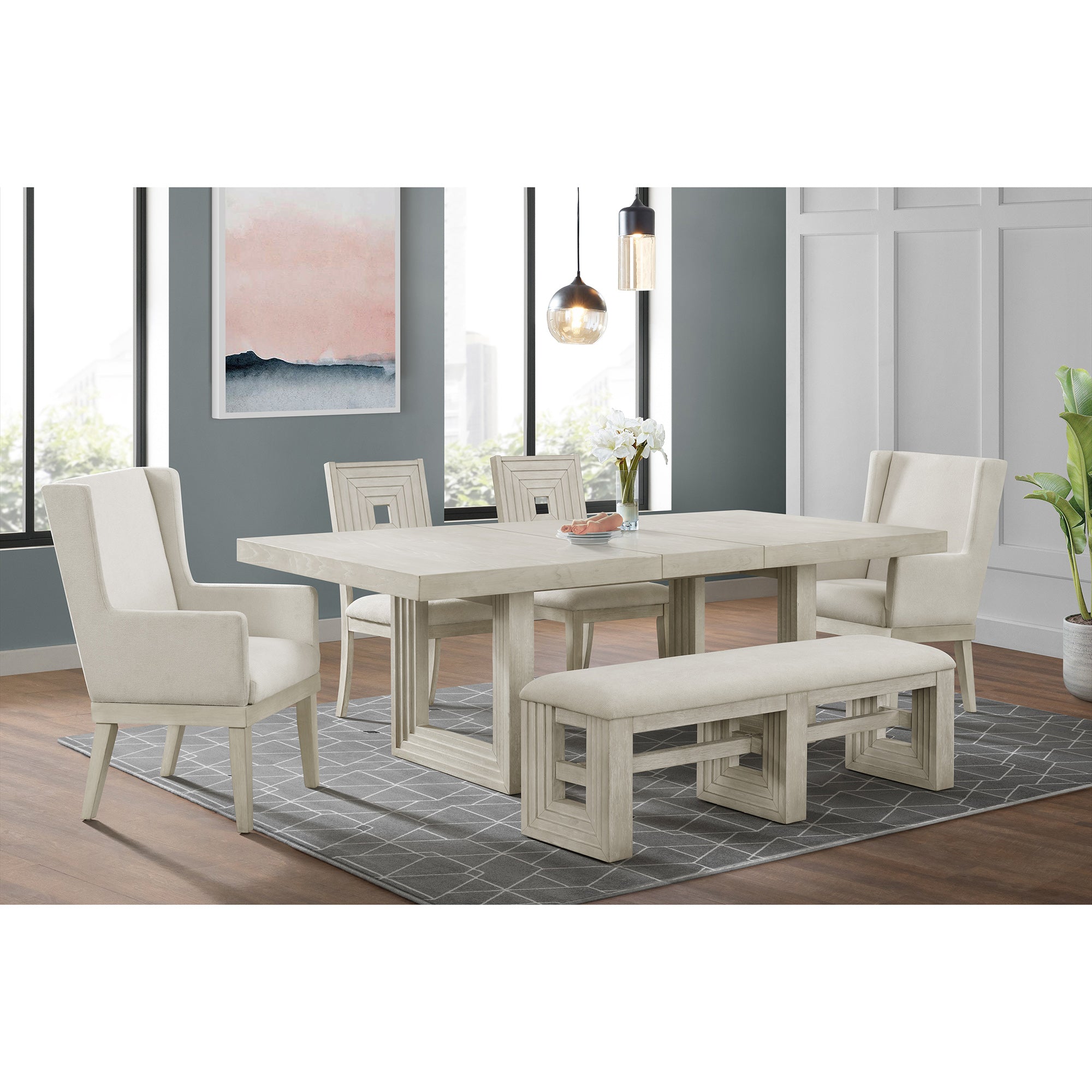 Avalanche Dining Bench in Antique White – SKU D-11600-7-BN | Elements