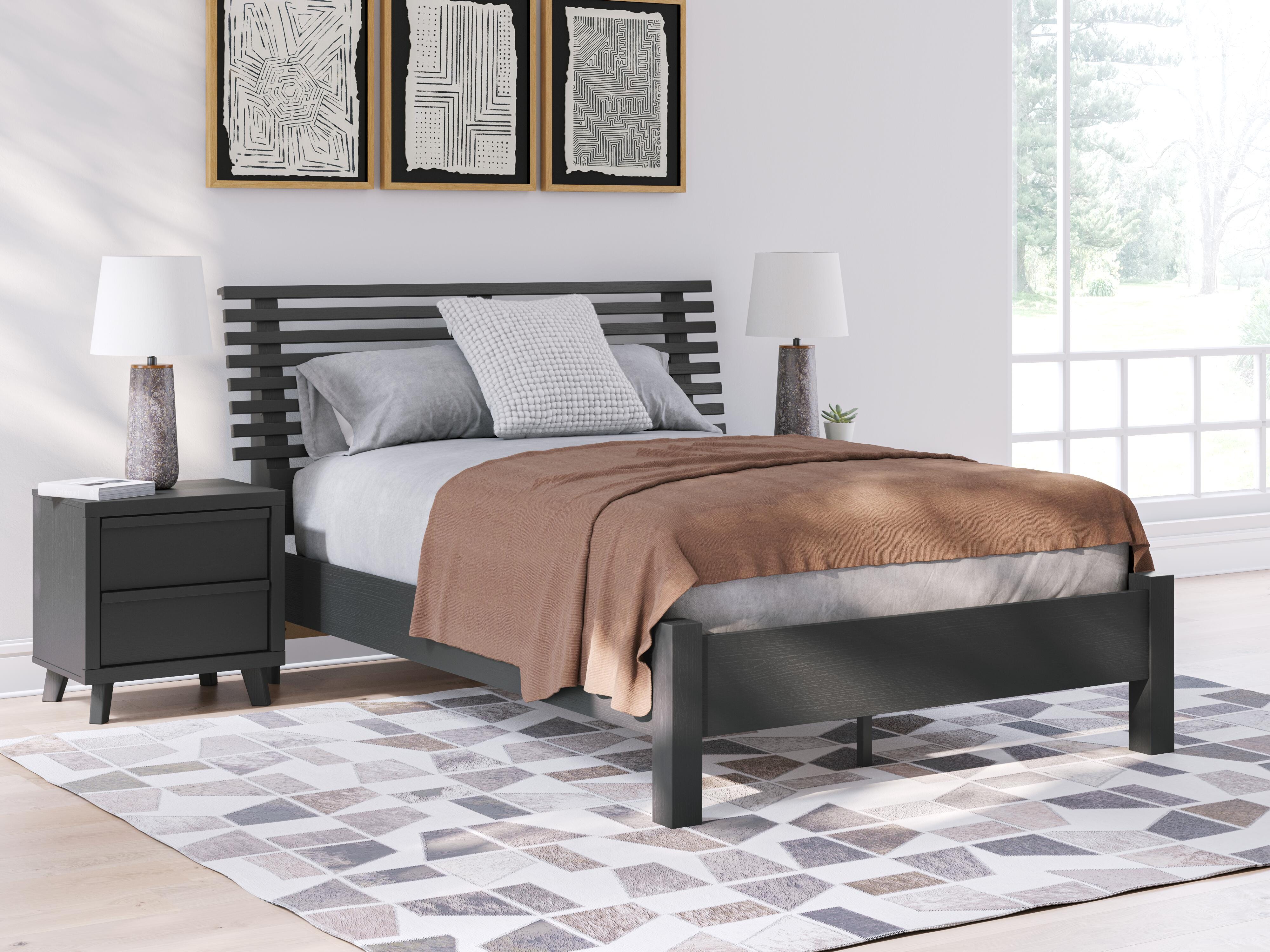 Dar Furniture - Ashley Furniture - Danziar Full Slat Panel Bed - Full Slat Panel Bed / Black - B1013B19
