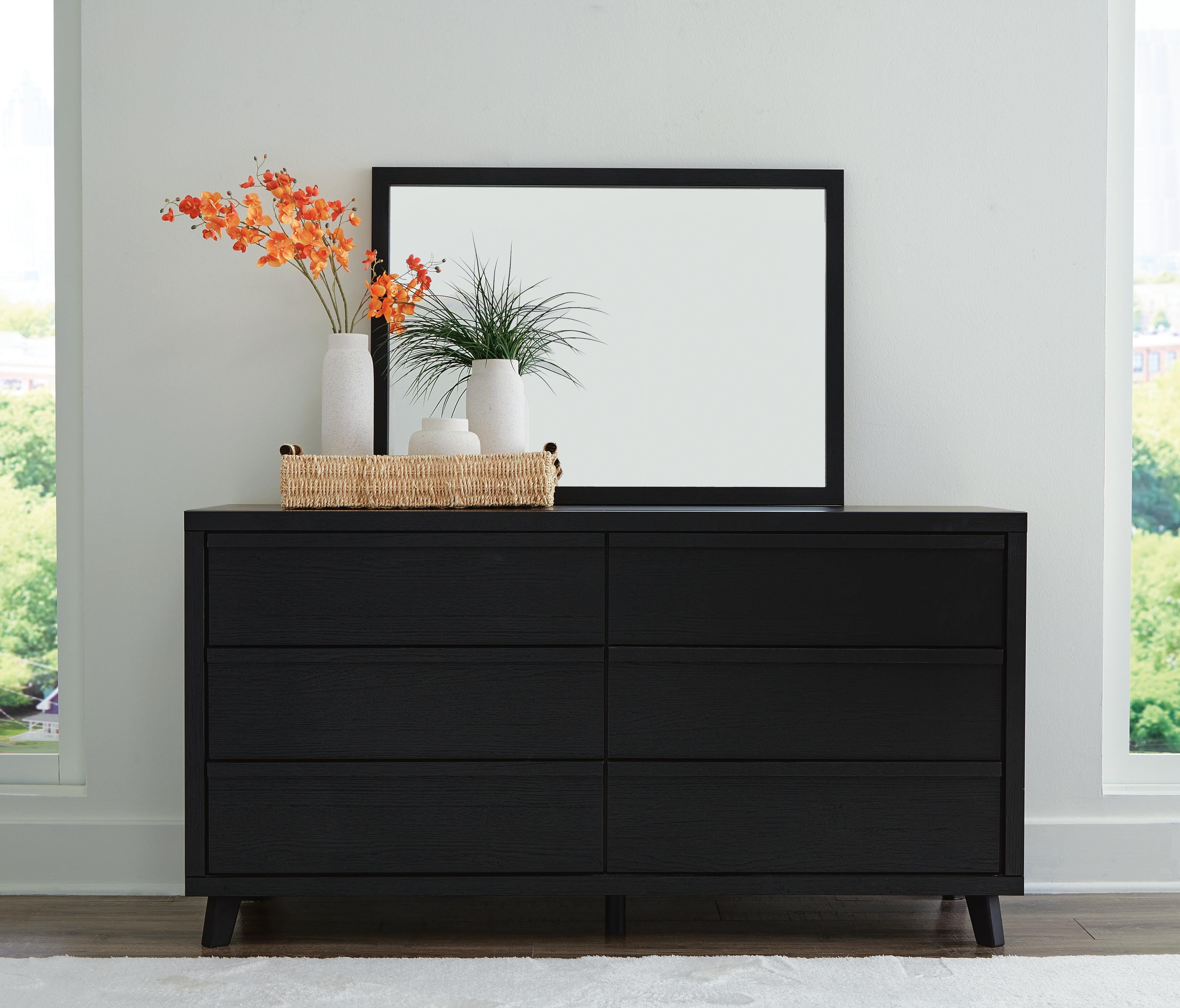 Dar Furniture - Ashley Furniture - Danziar Dresser and Mirror - Dresser and Mirror / Black - B1013B11