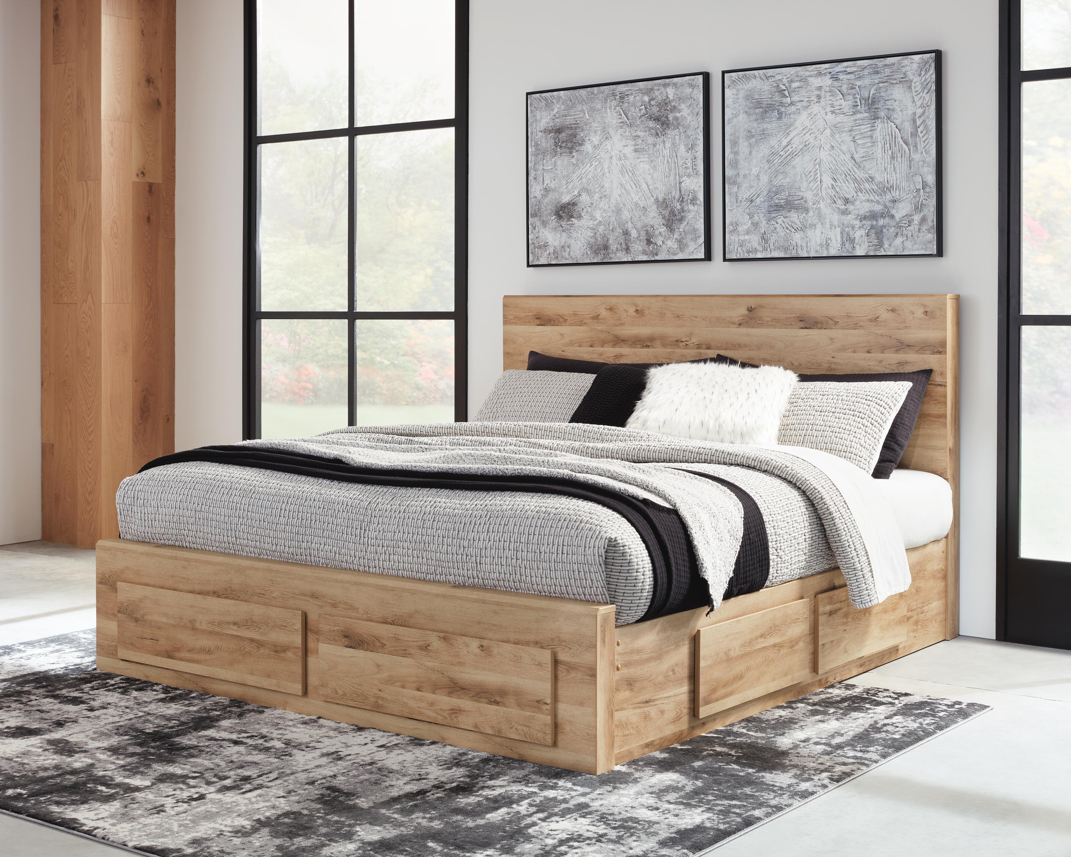 Dar Furniture - Ashley Furniture - Hyanna Queen Panel Storage Bed with 2 Under Bed Storage Drawer - Queen Panel Storage Bed with 2 Under Bed Storage Drawers / Tan Brown - B1050B8