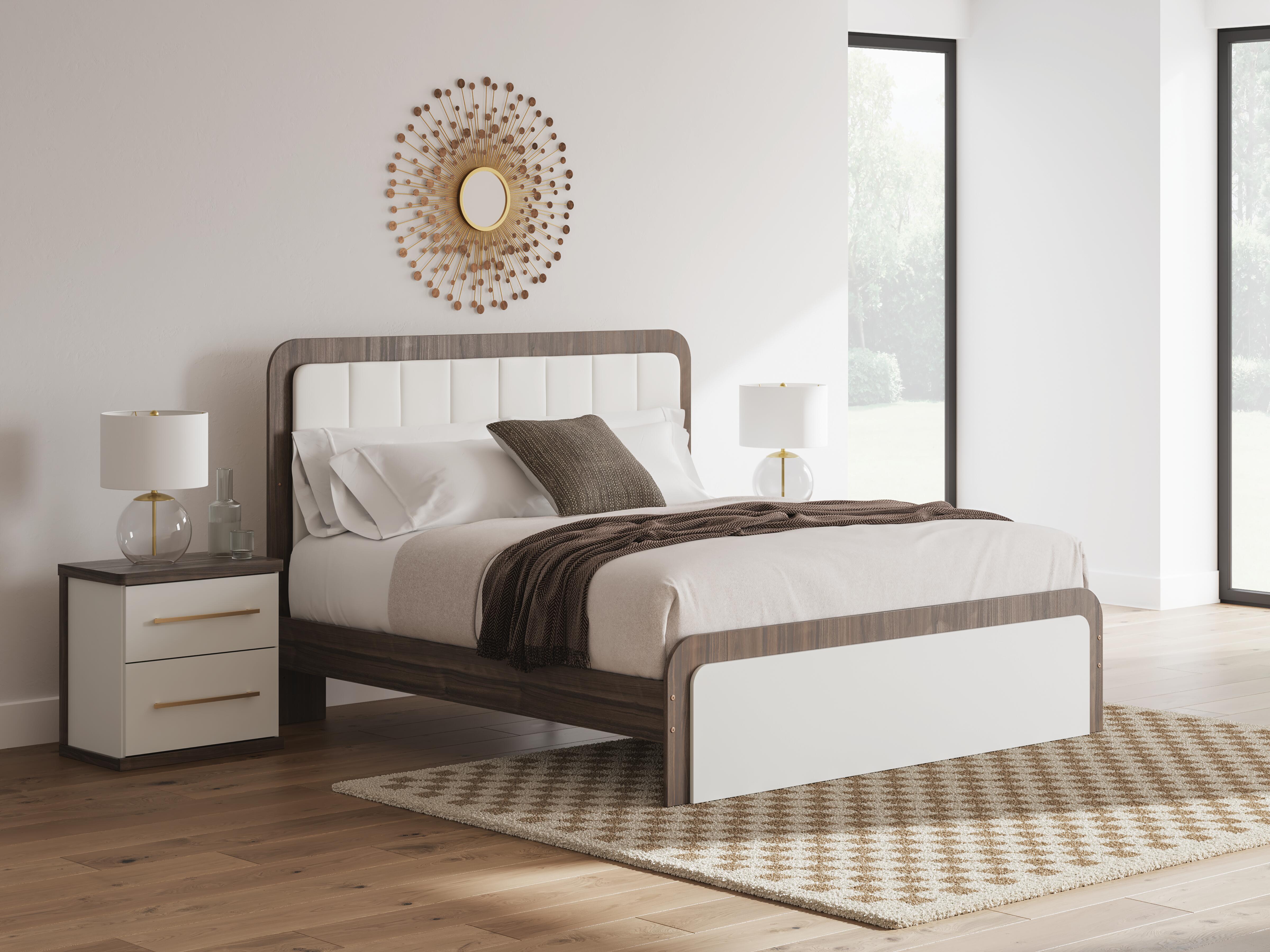 Dar Furniture - Ashley Furniture - Kendanport King Upholstered Bed - King Upholstered Bed / White/Brown - PCB1108B8