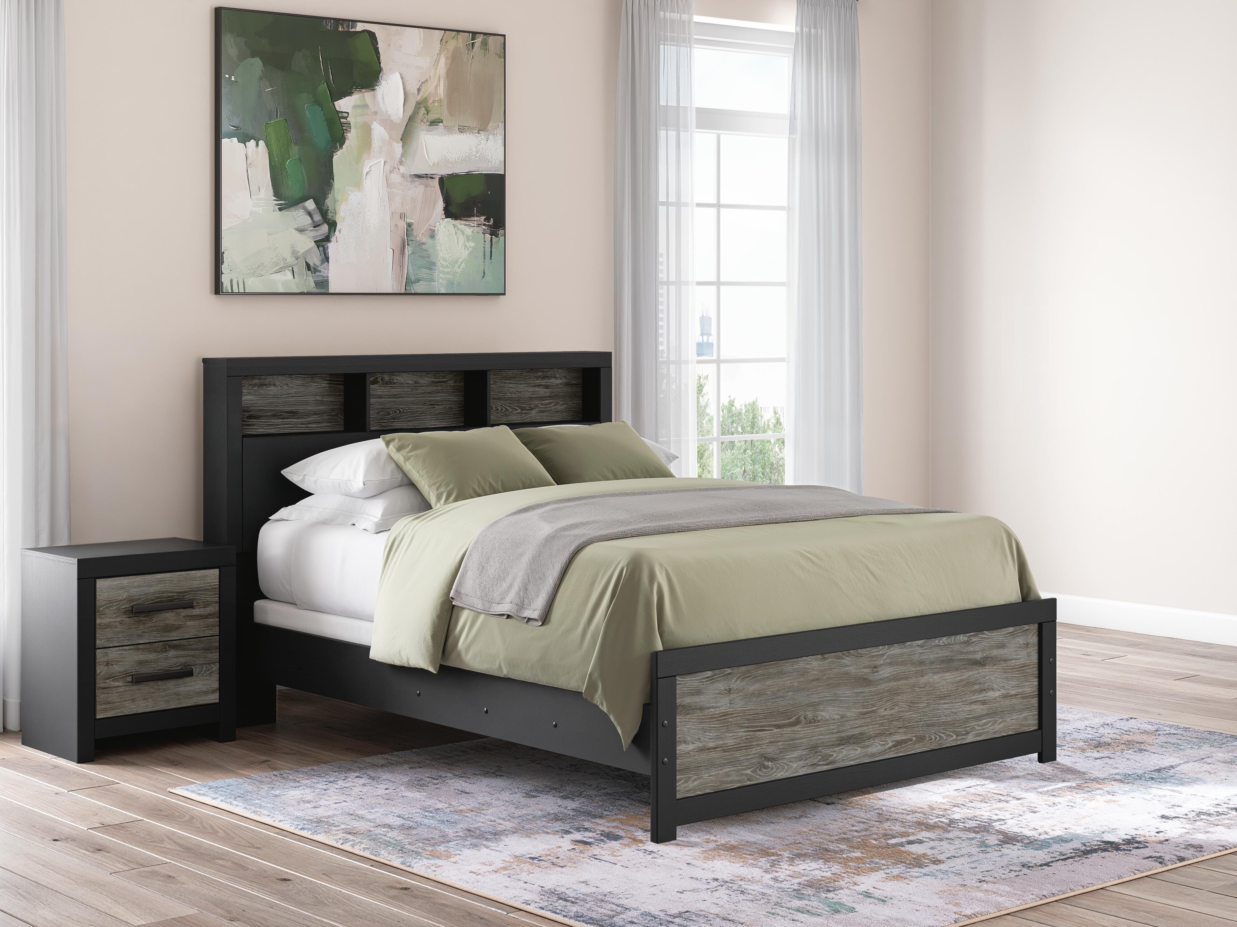 Dar Furniture - Ashley Furniture - Broachmyn Queen Bookcase Panel Bed - Queen Bookcase Panel Bed / Black/Gray - PCB1118B18