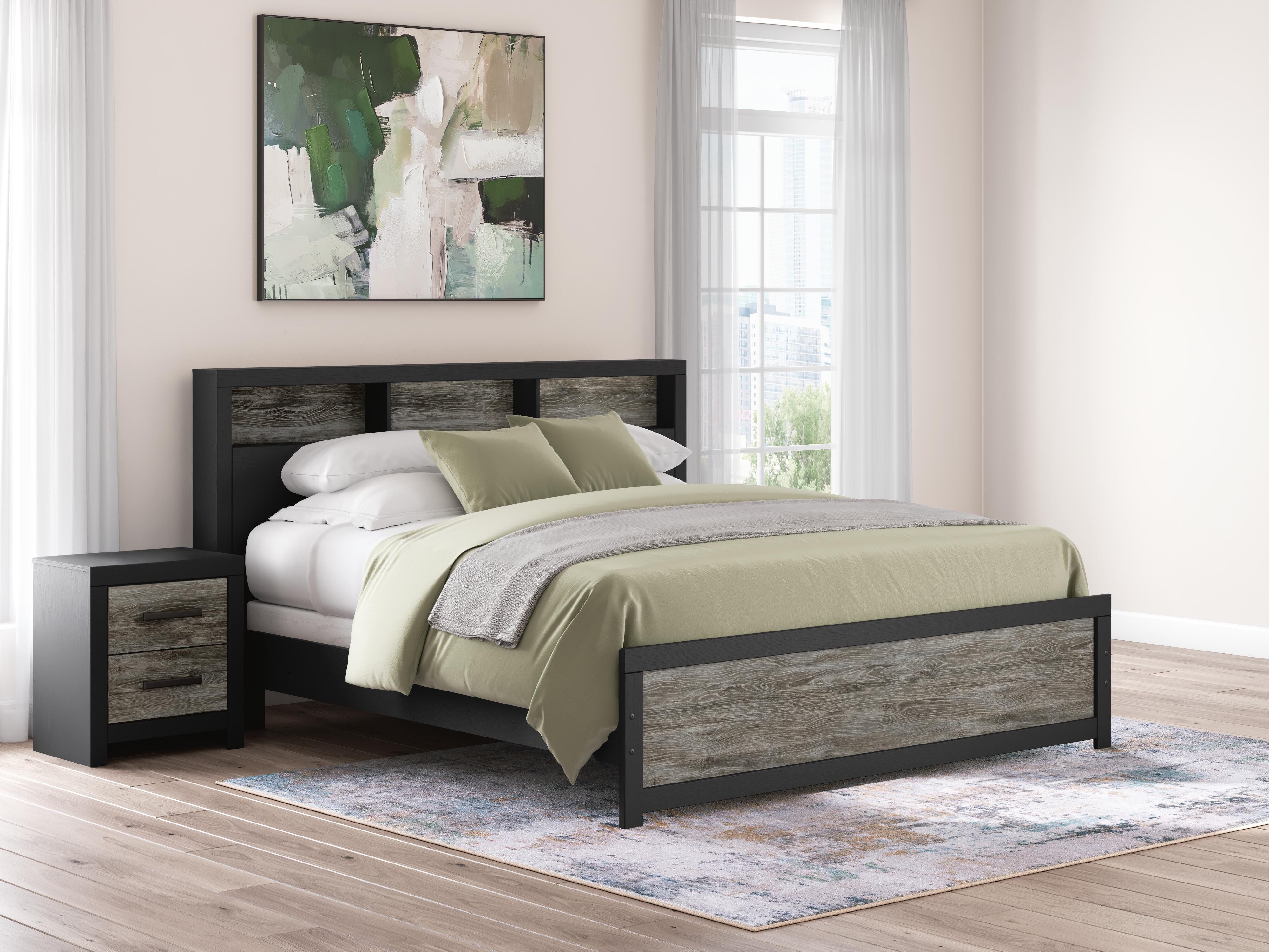 Dar Furniture - Ashley Furniture - Broachmyn King Bookcase Panel Bed - King Bookcase Panel Bed / Black/Gray - PCB1118B19