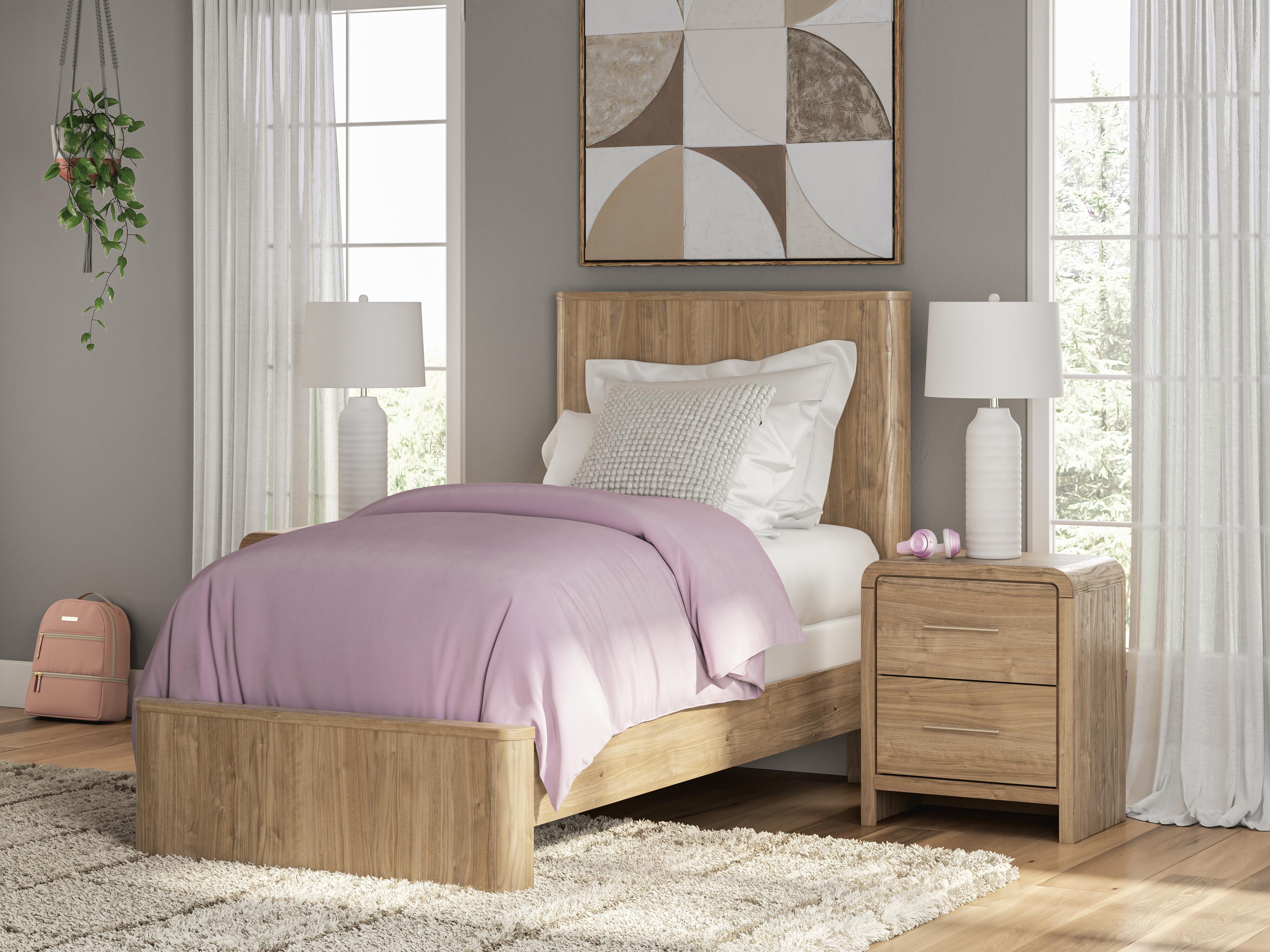 Dar Furniture - Ashley Furniture - Gramburg Twin Panel Bed - Twin Panel Bed / Warm Natural Brown - PCB1121B2
