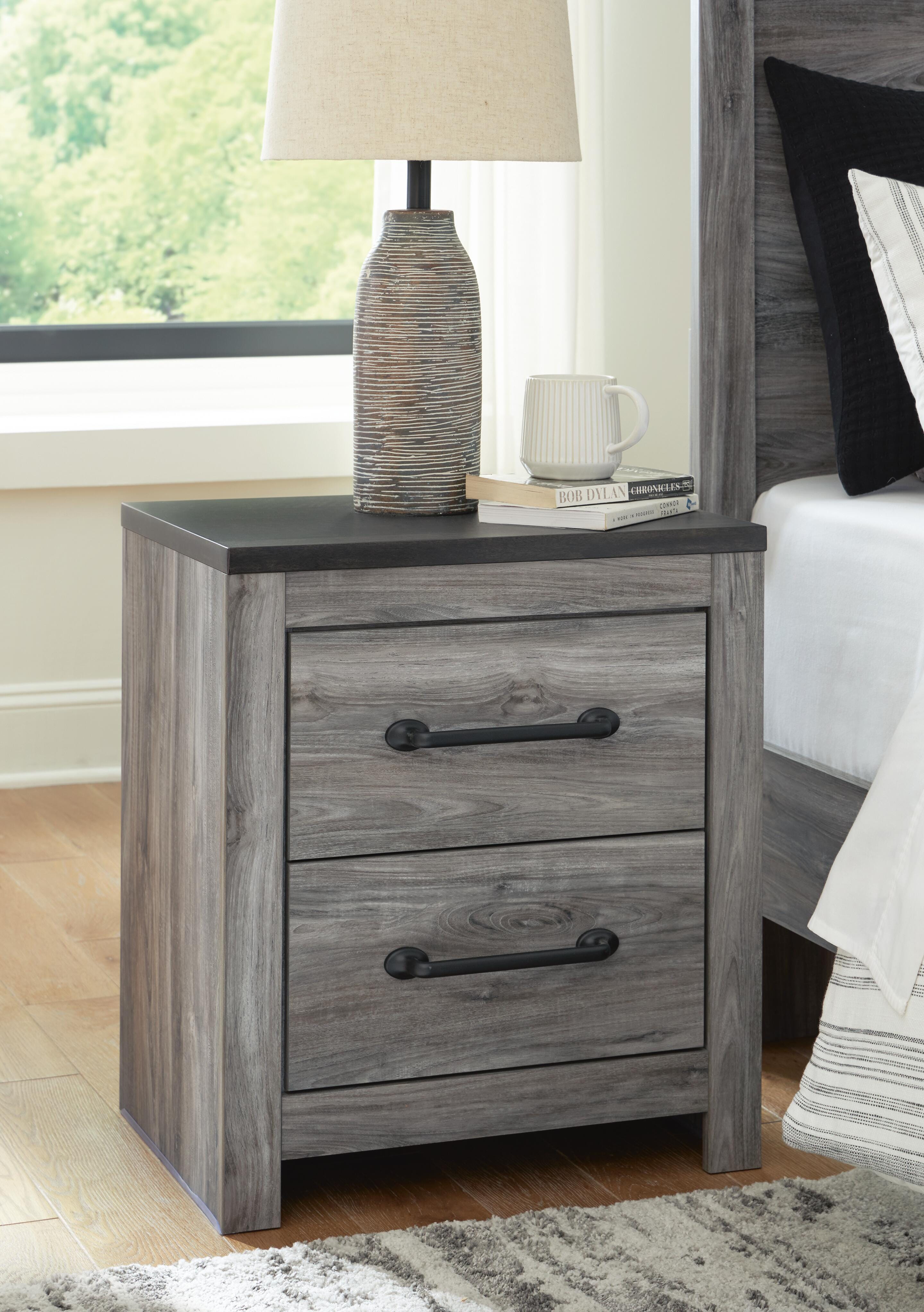 Dar Furniture - Ashley Furniture - Bronyan Nightstand - Two Drawer Night Stand / Dark Gray - B1290-92
