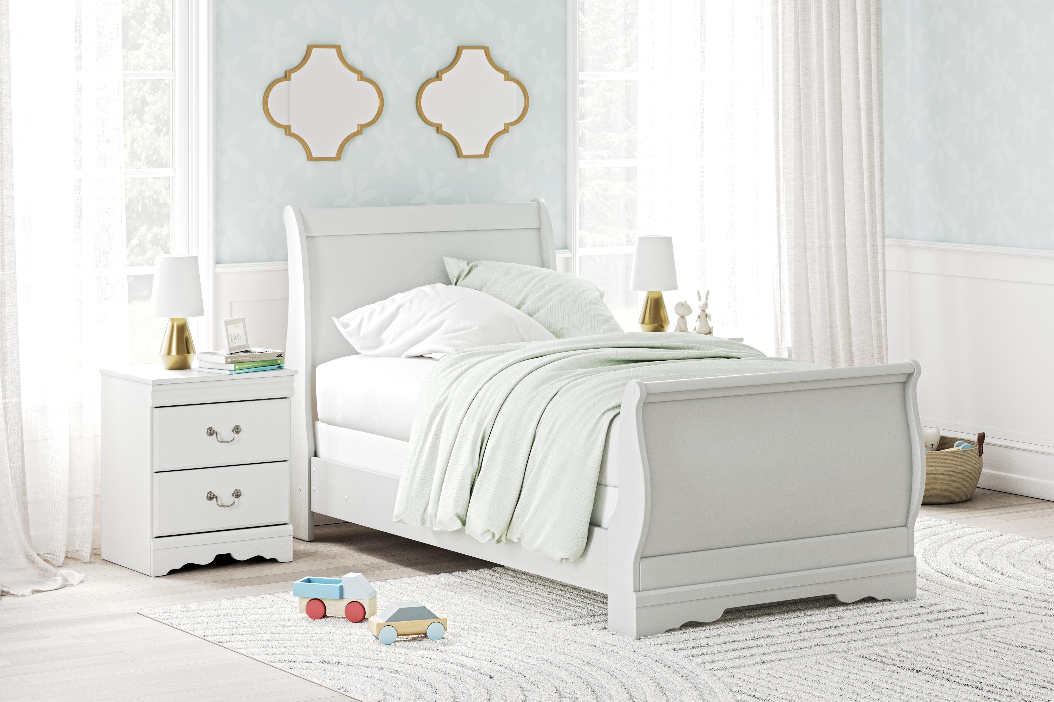 Dar Furniture - Ashley Furniture - Anarasia Twin Sleigh Bed - Twin Sleigh Bed / White - B129B1